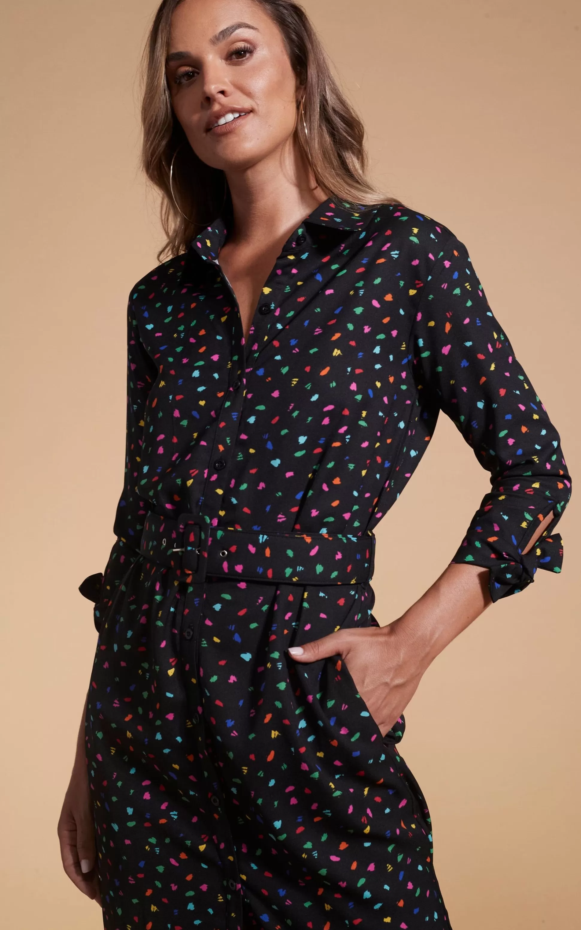 Dresses*Dancing Leopard Alva Midi Shirt Dress In Abstract Multi