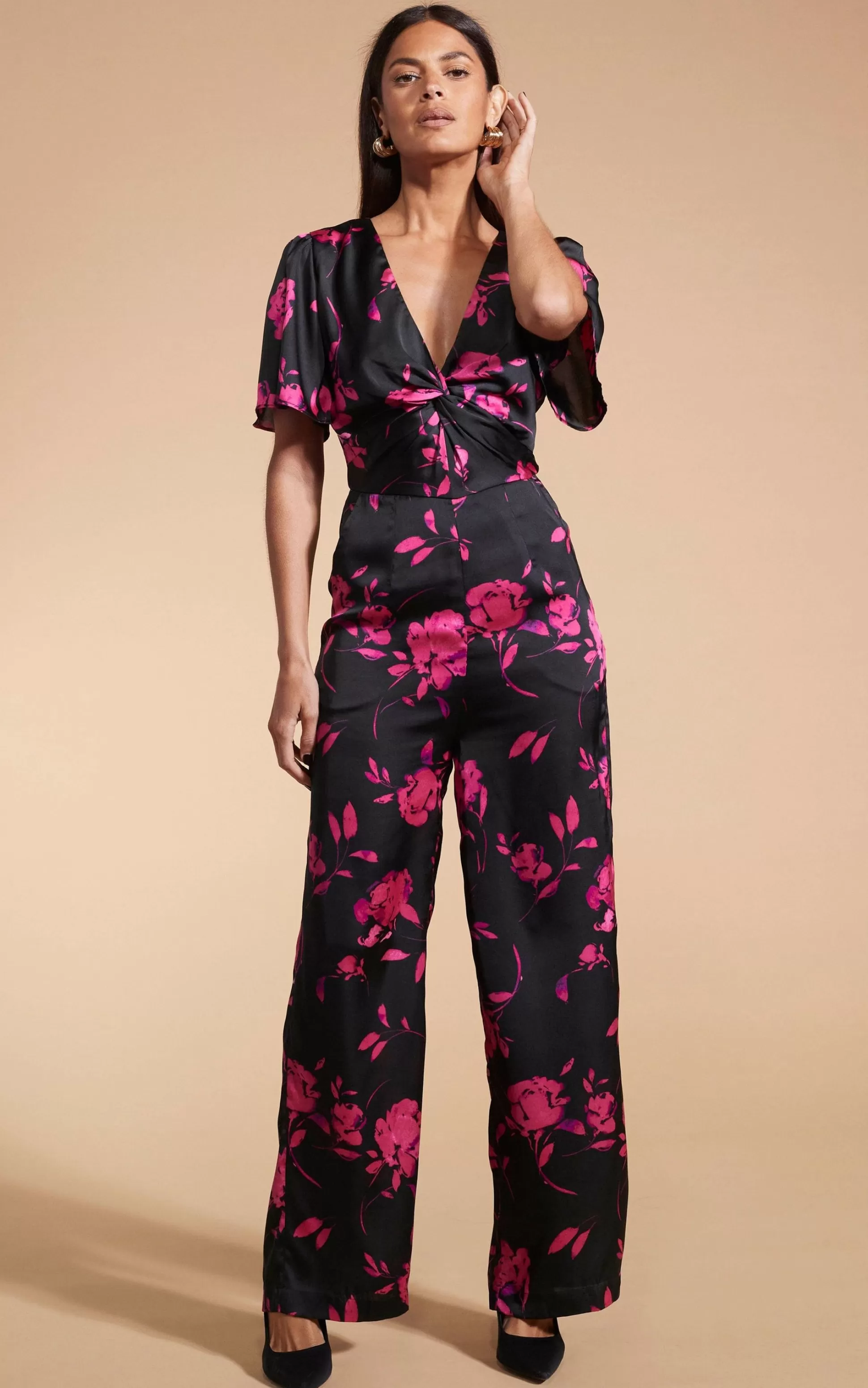 Jumpsuits*Dancing Leopard Annis Jumpsuit In Pink On Black Floral