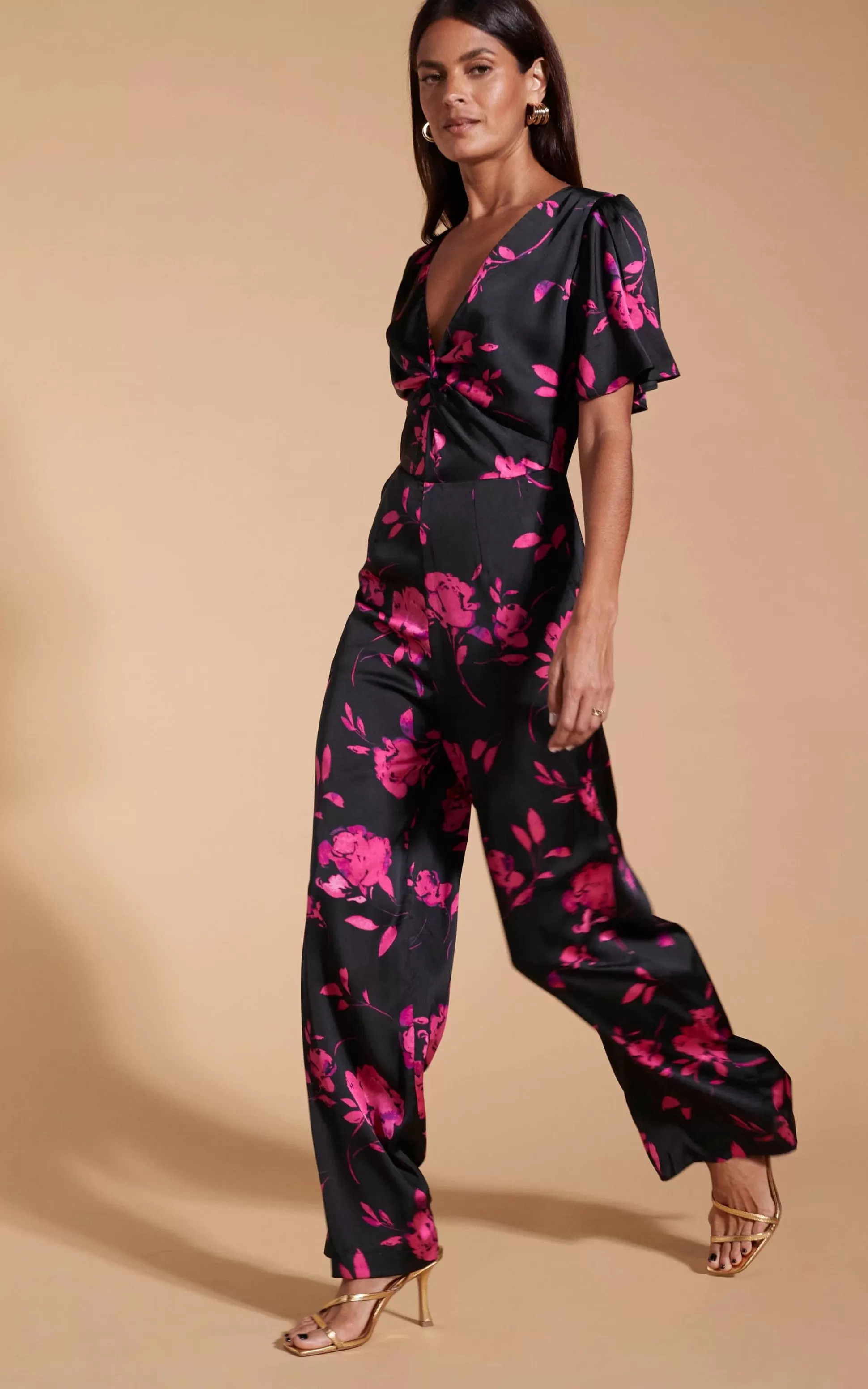 Jumpsuits*Dancing Leopard Annis Jumpsuit In Pink On Black Floral