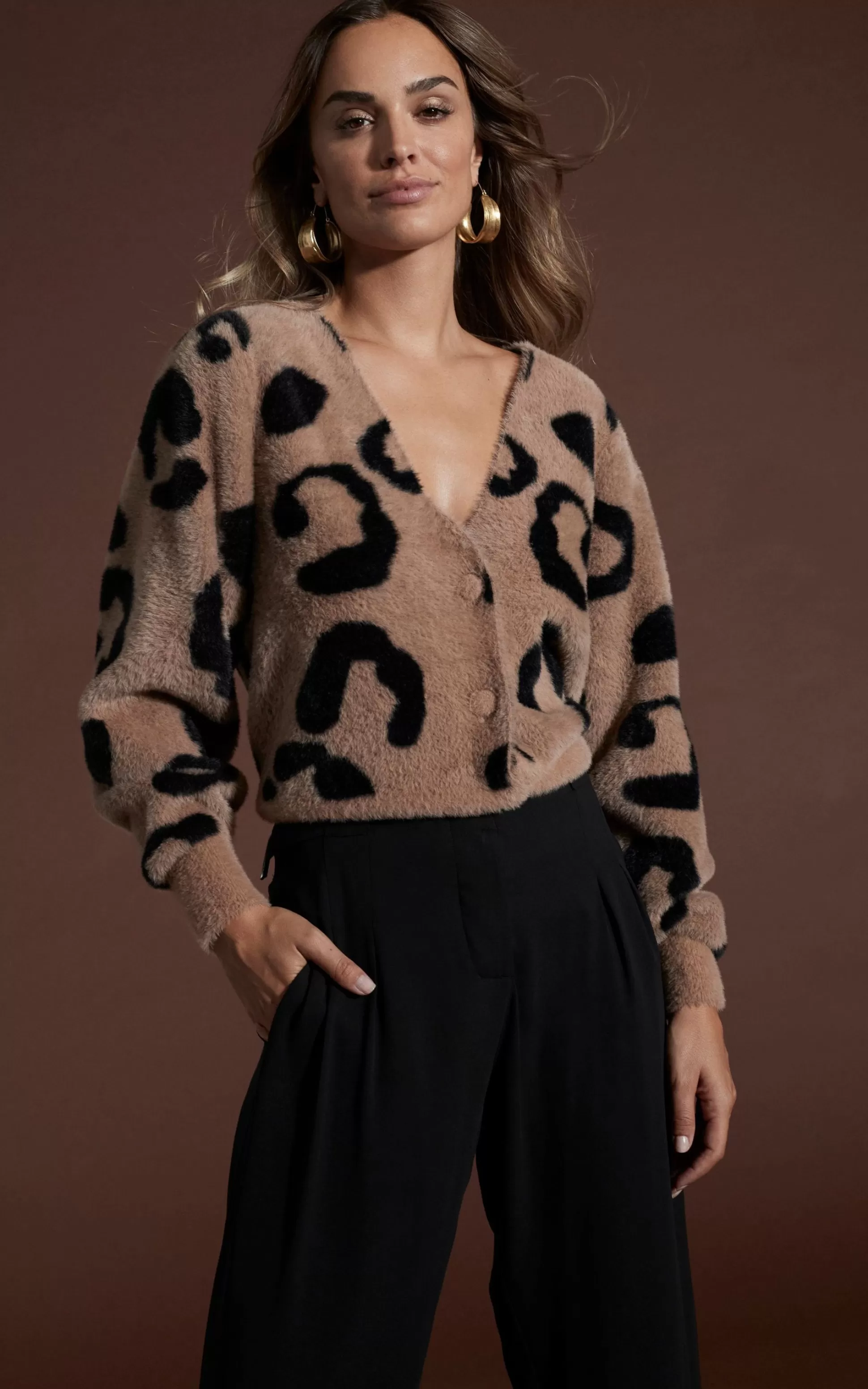 Knitwear*Dancing Leopard Bambino Cardigan In Black On Mocha Leopard