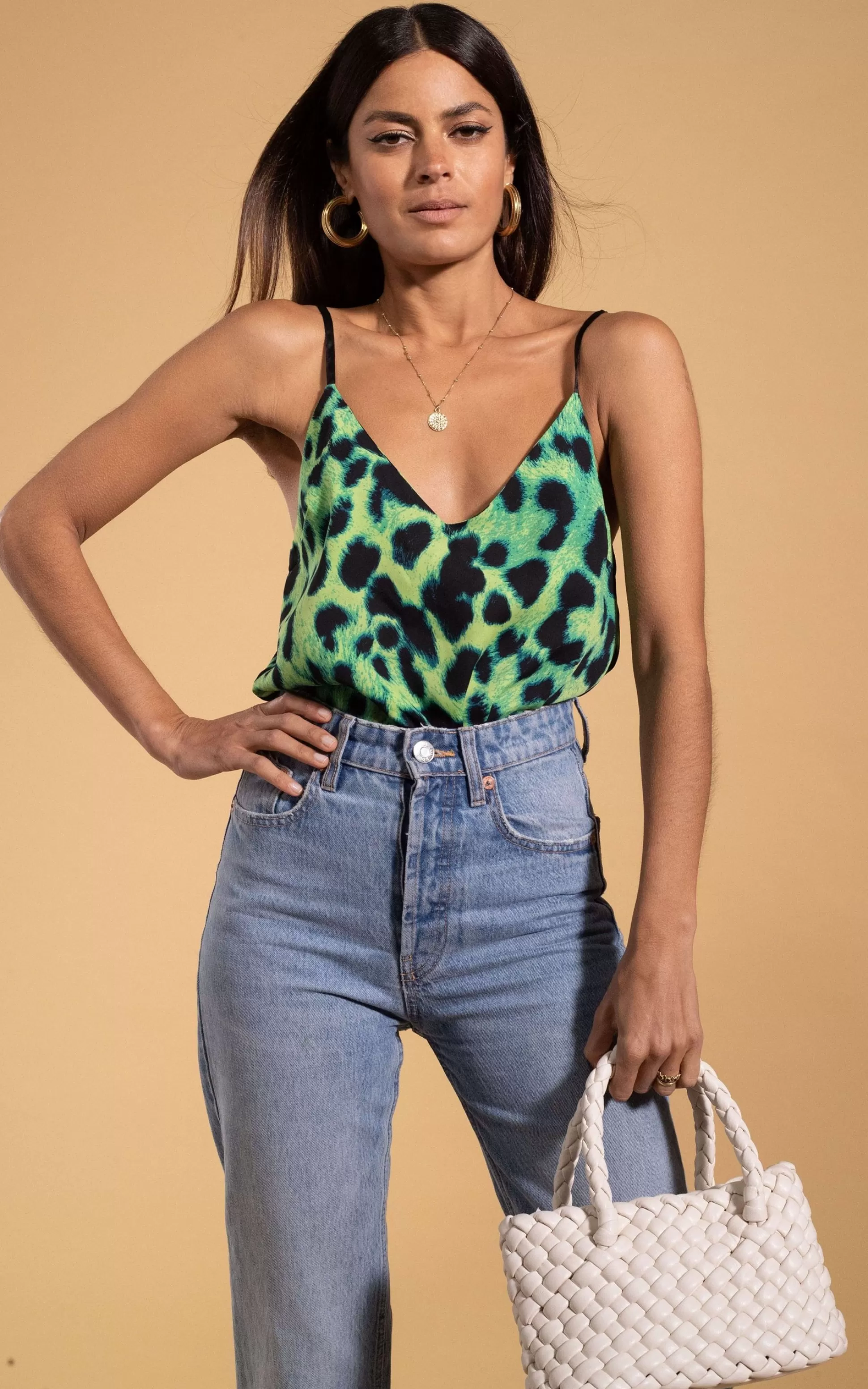 Tops*Dancing Leopard Birdie Cami Top In Lime Leopard