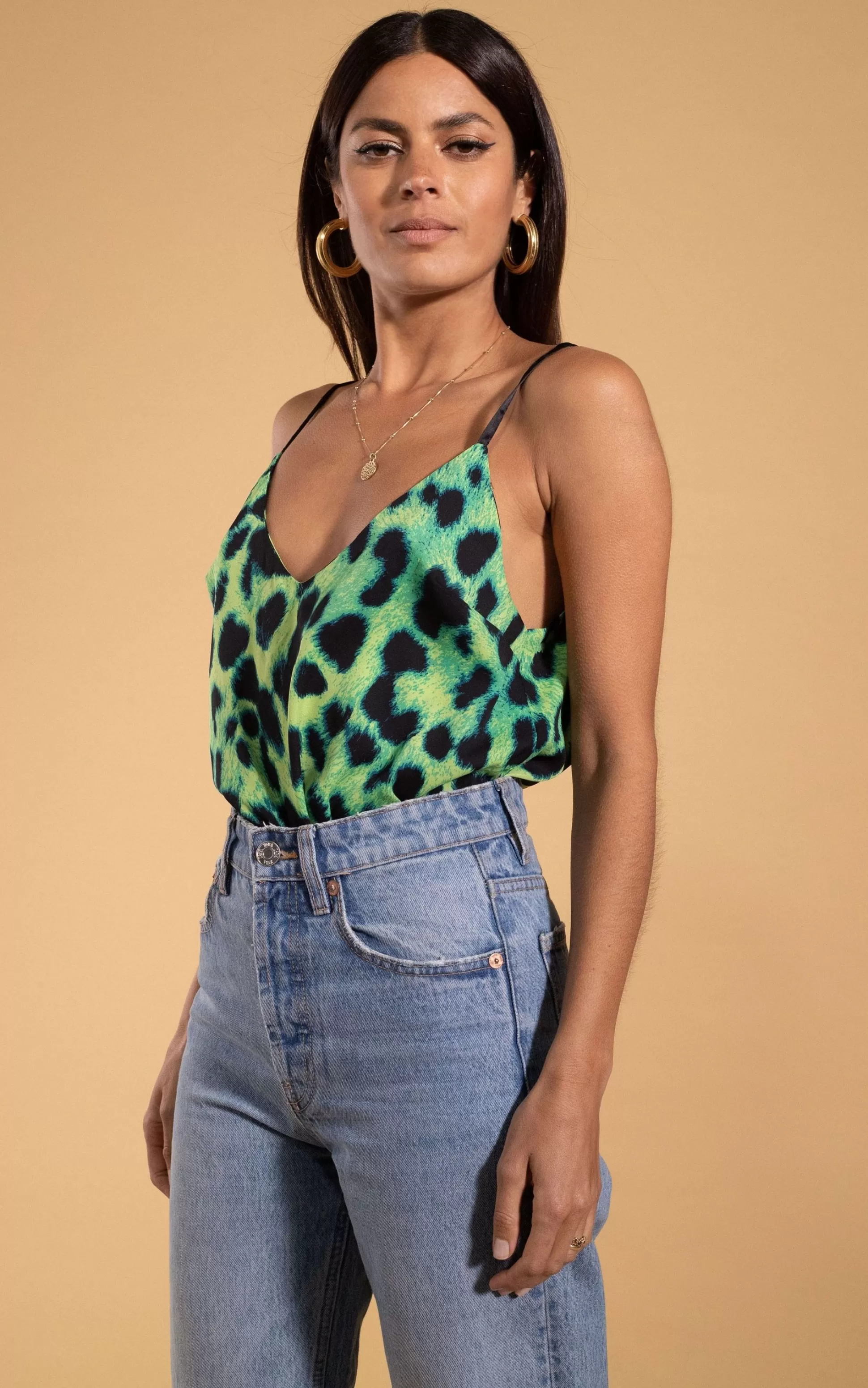 Tops*Dancing Leopard Birdie Cami Top In Lime Leopard