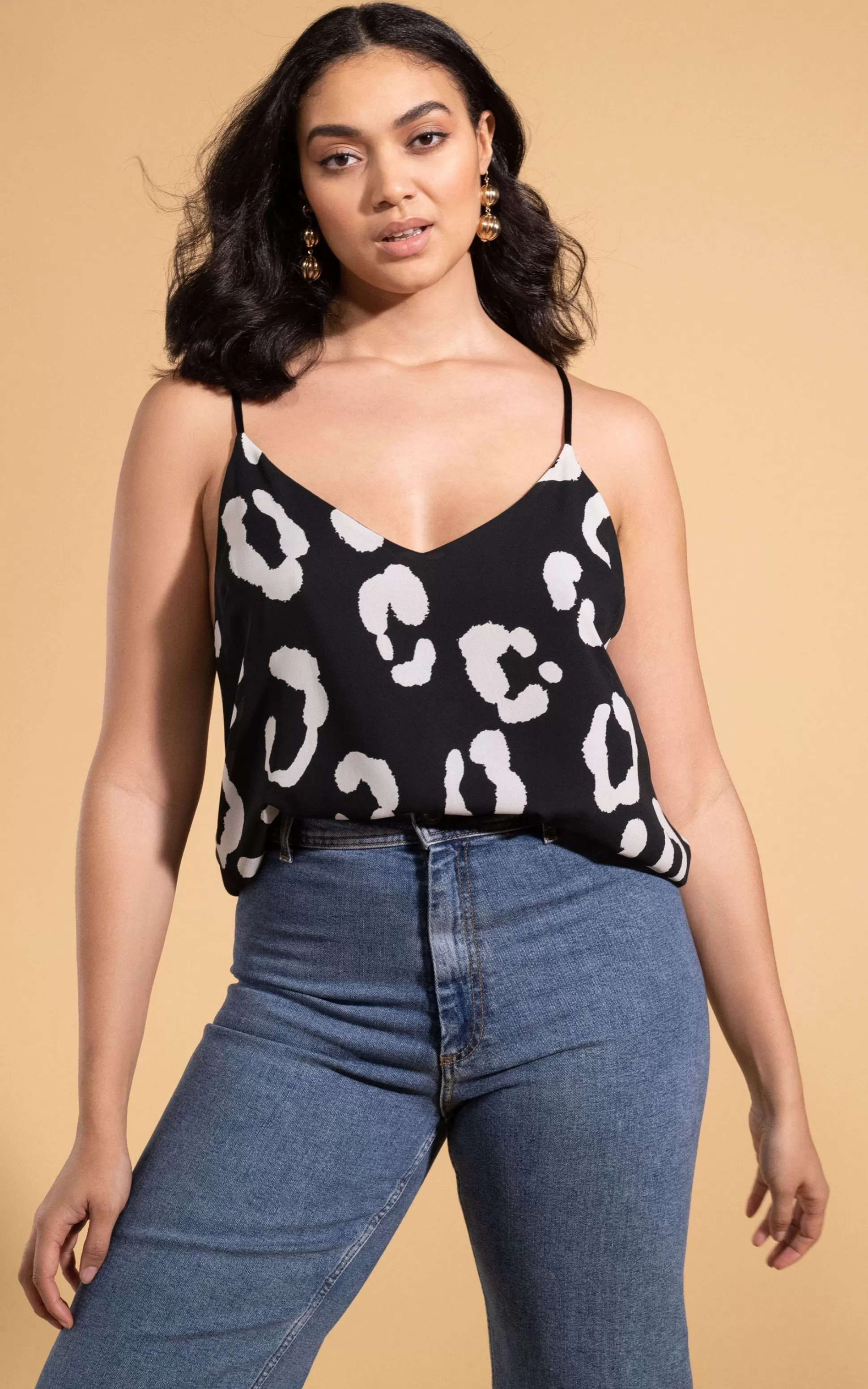 Tops*Dancing Leopard Birdie Cami Top In Oversized Mono Leopard