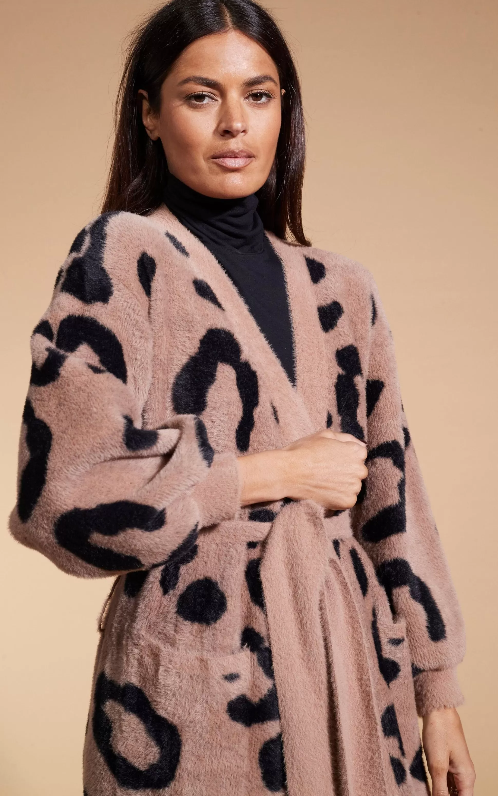 Knitwear*Dancing Leopard Coco Wrap Cardigan In Black On Mocha Leopard