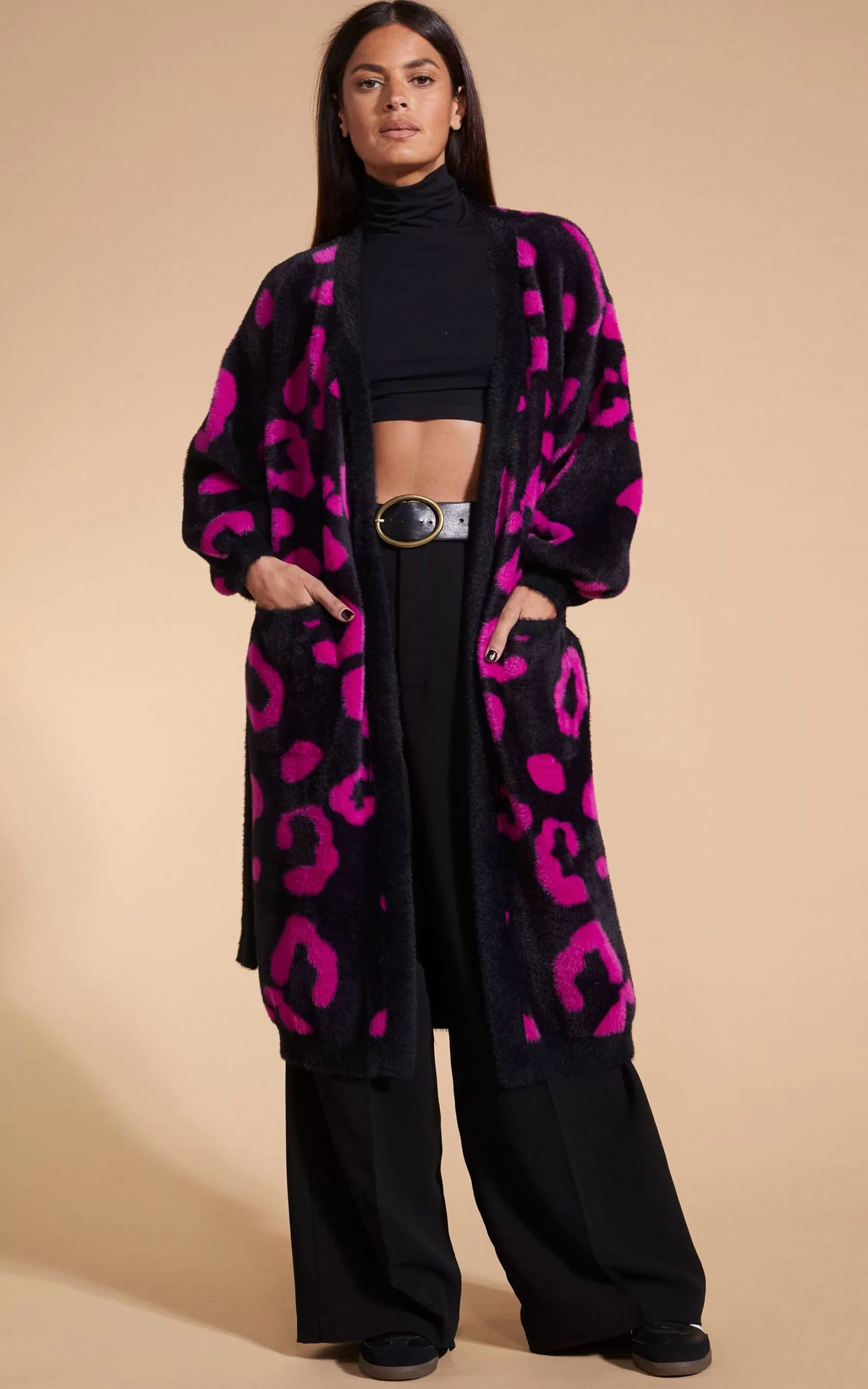 Knitwear*Dancing Leopard Coco Wrap Cardigan In Cerise On Black Leopard