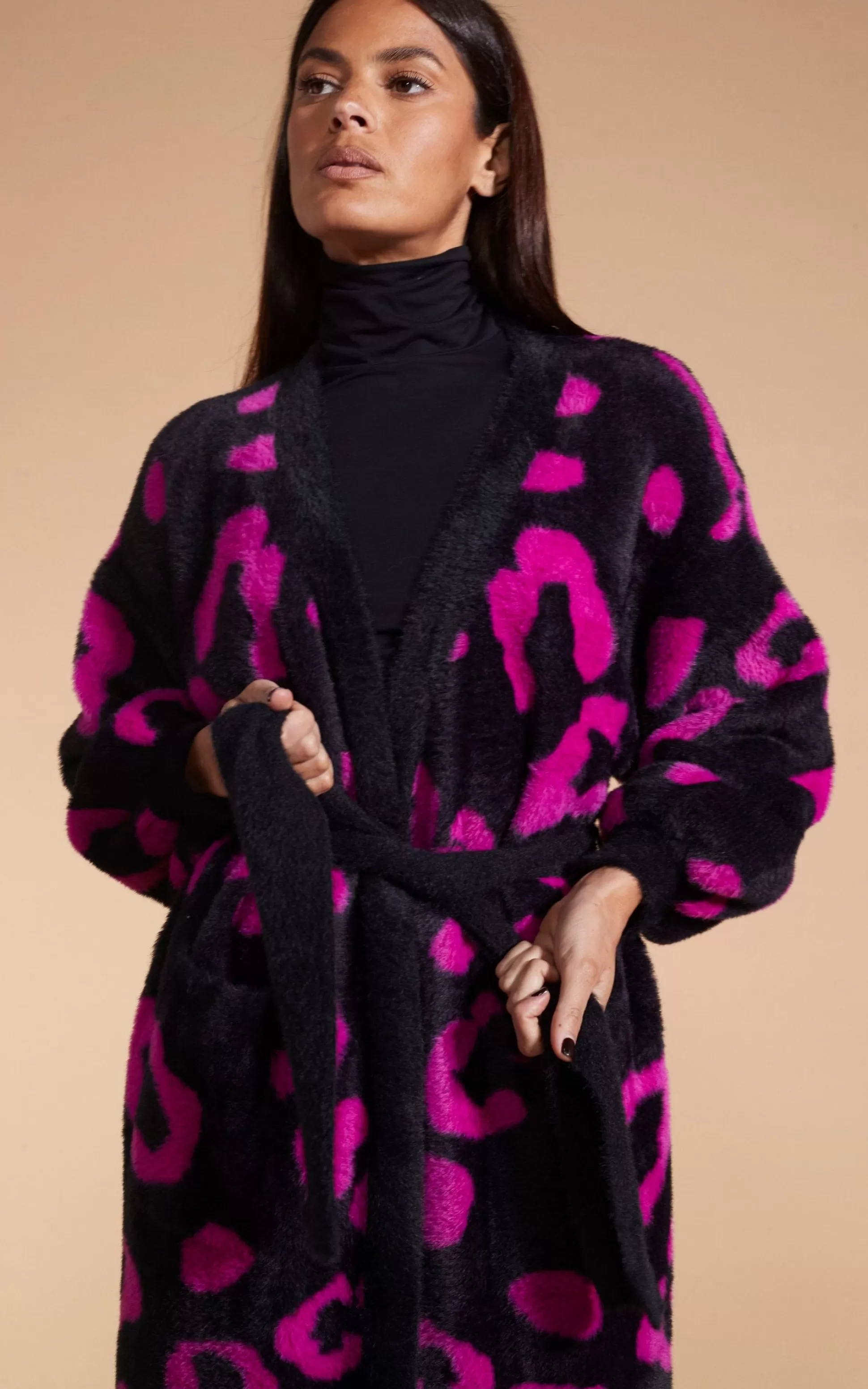 Knitwear*Dancing Leopard Coco Wrap Cardigan In Cerise On Black Leopard