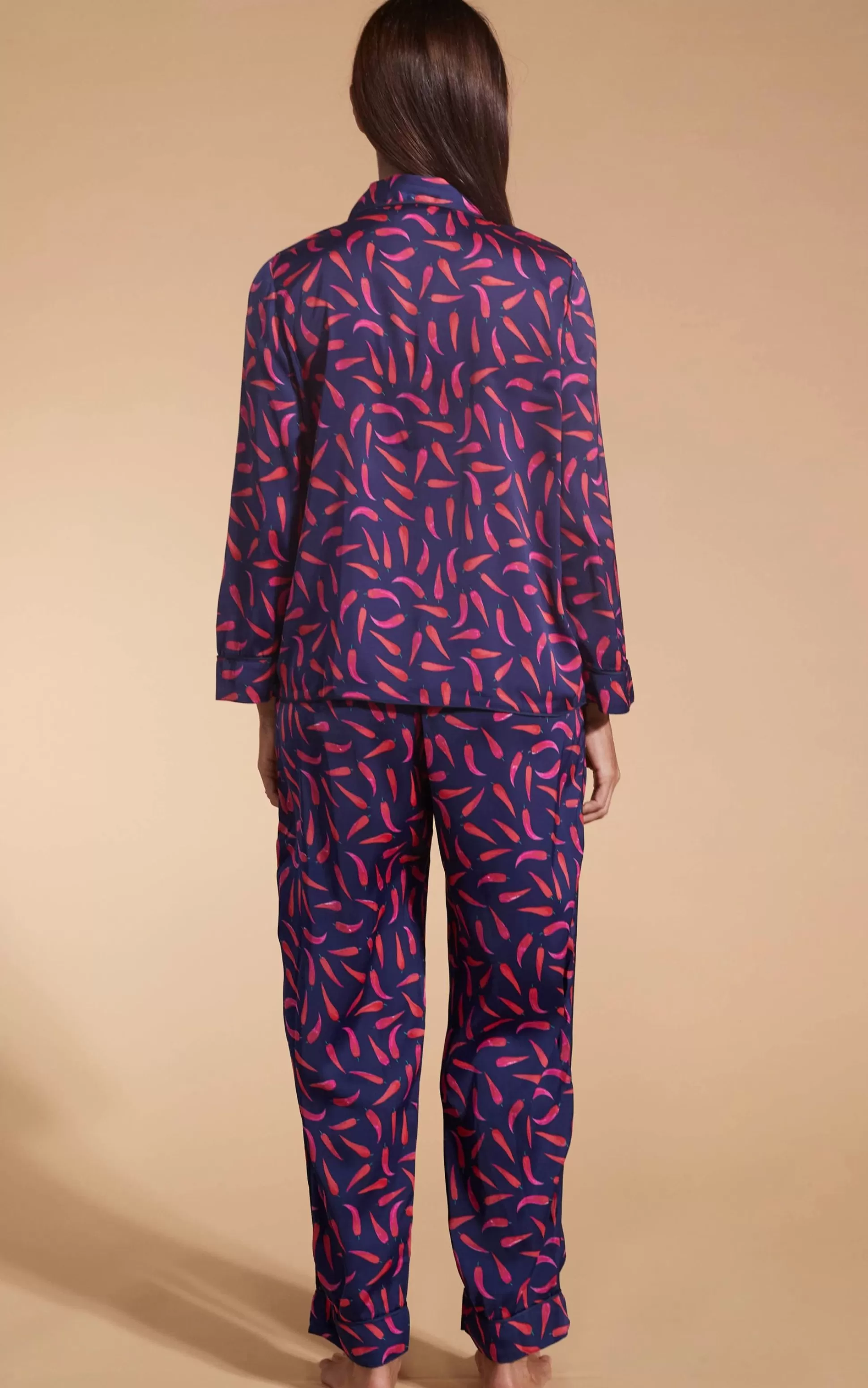 Pyjamas*Dancing Leopard Cosmos Satin Long Leg Pj Set In Chilli Pepper