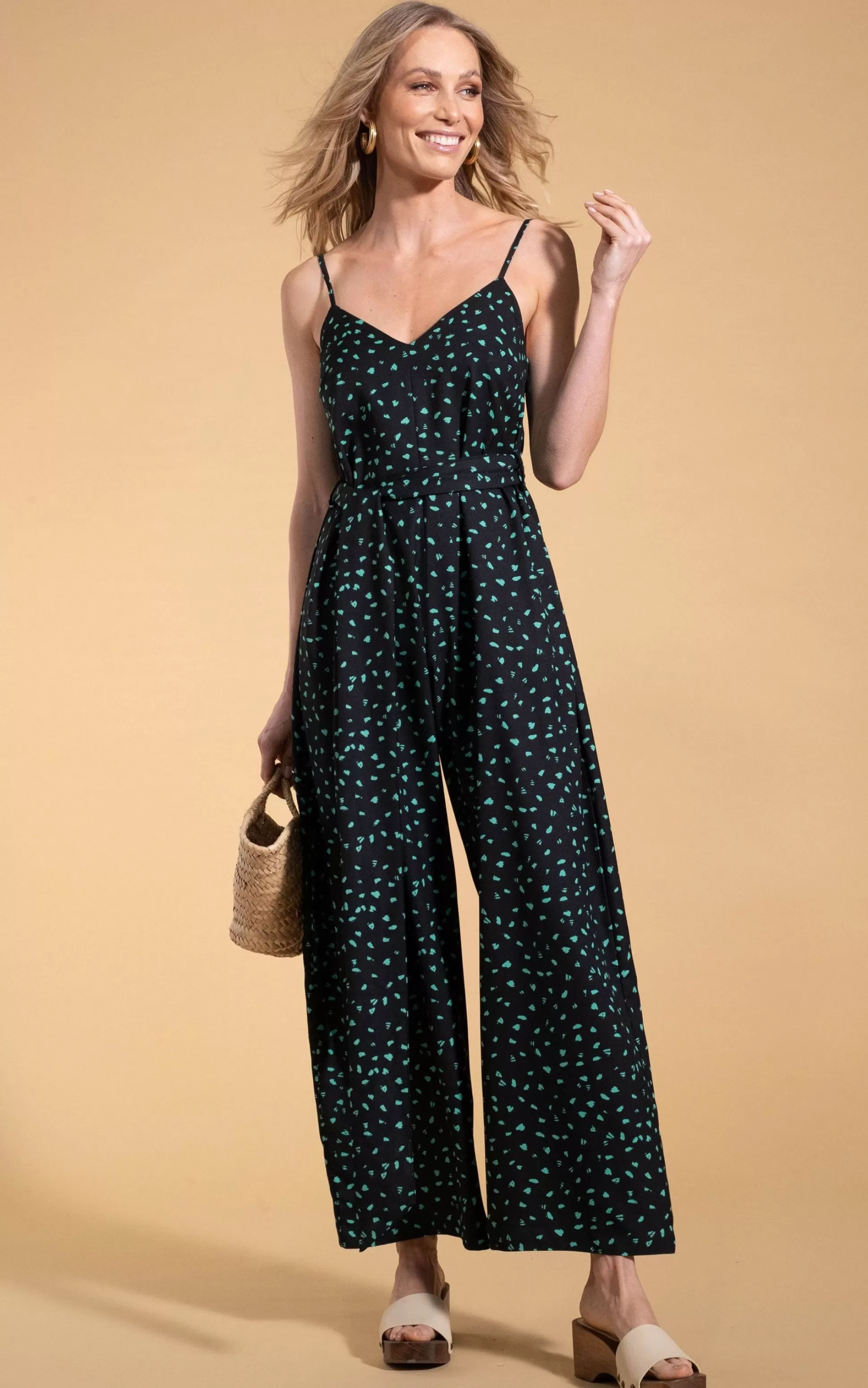 Jumpsuits*Dancing Leopard Gabriella Jumpsuit In Abstract Green On Black