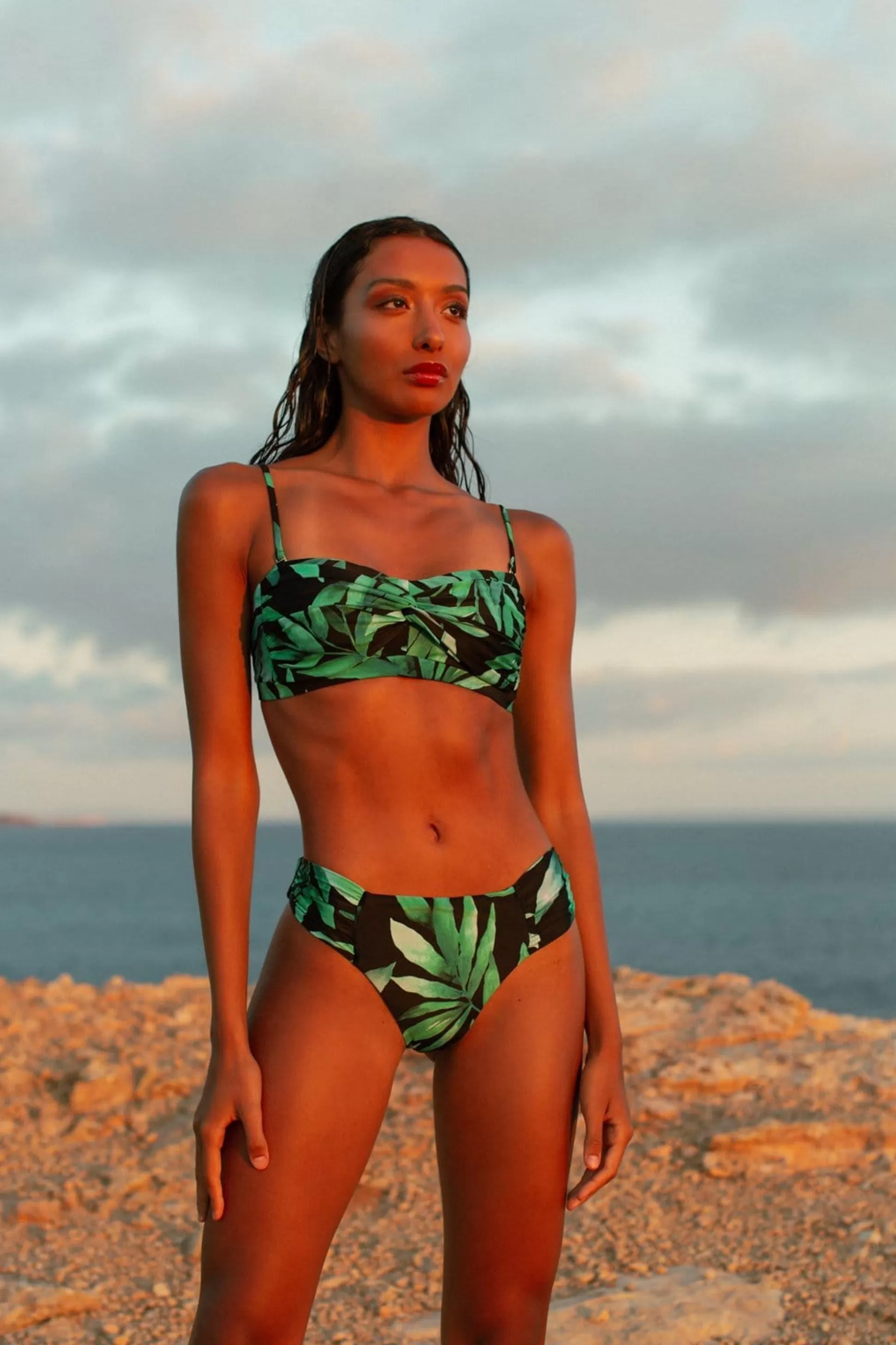 Swimwear*Dancing Leopard Halo Lalita Bandeau Bikini Top In Watercolour Green Leaf