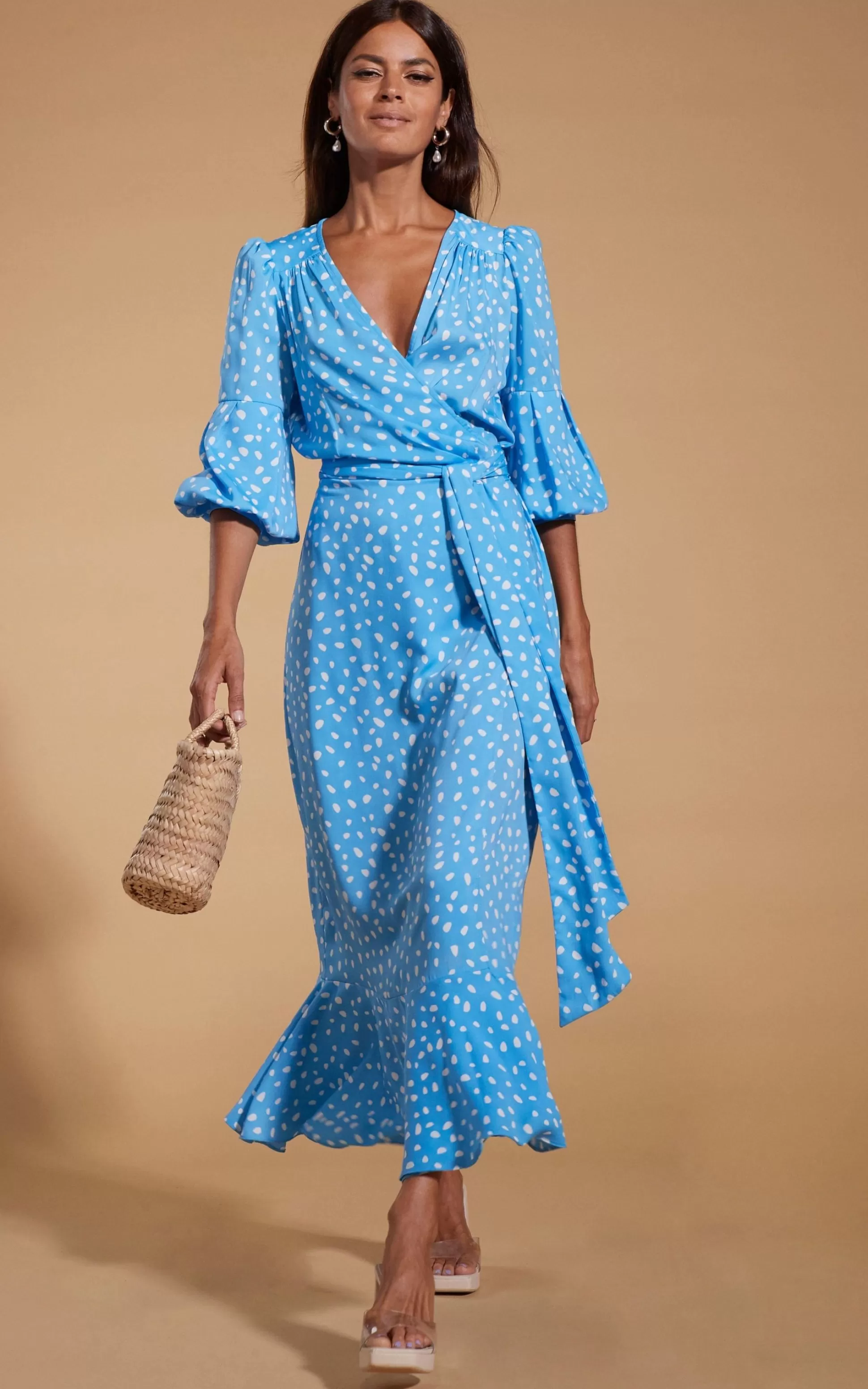 Dresses*Dancing Leopard Havannah Maxi Wrap Dress In Abstract White On Blue