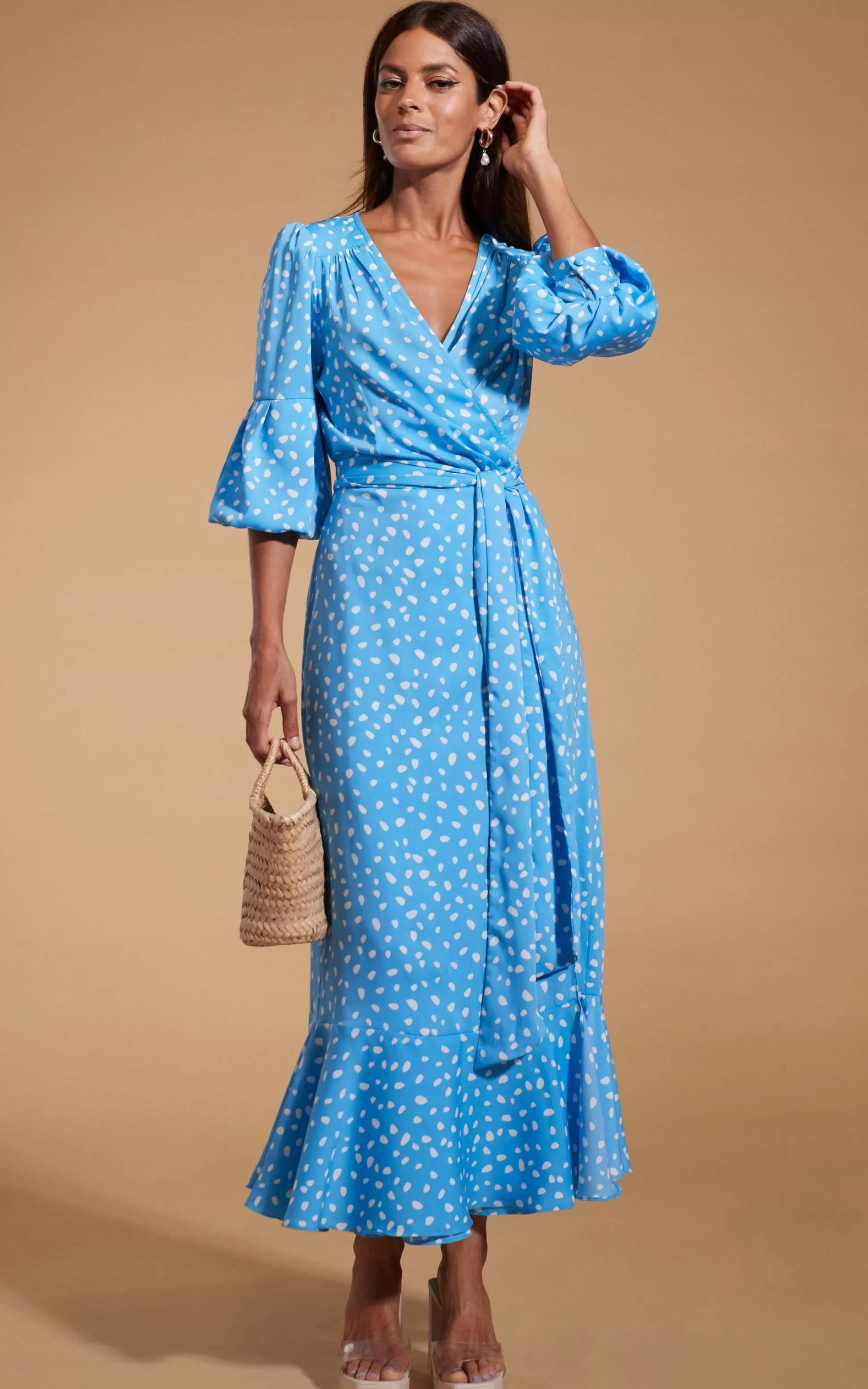 Dresses*Dancing Leopard Havannah Maxi Wrap Dress In Abstract White On Blue