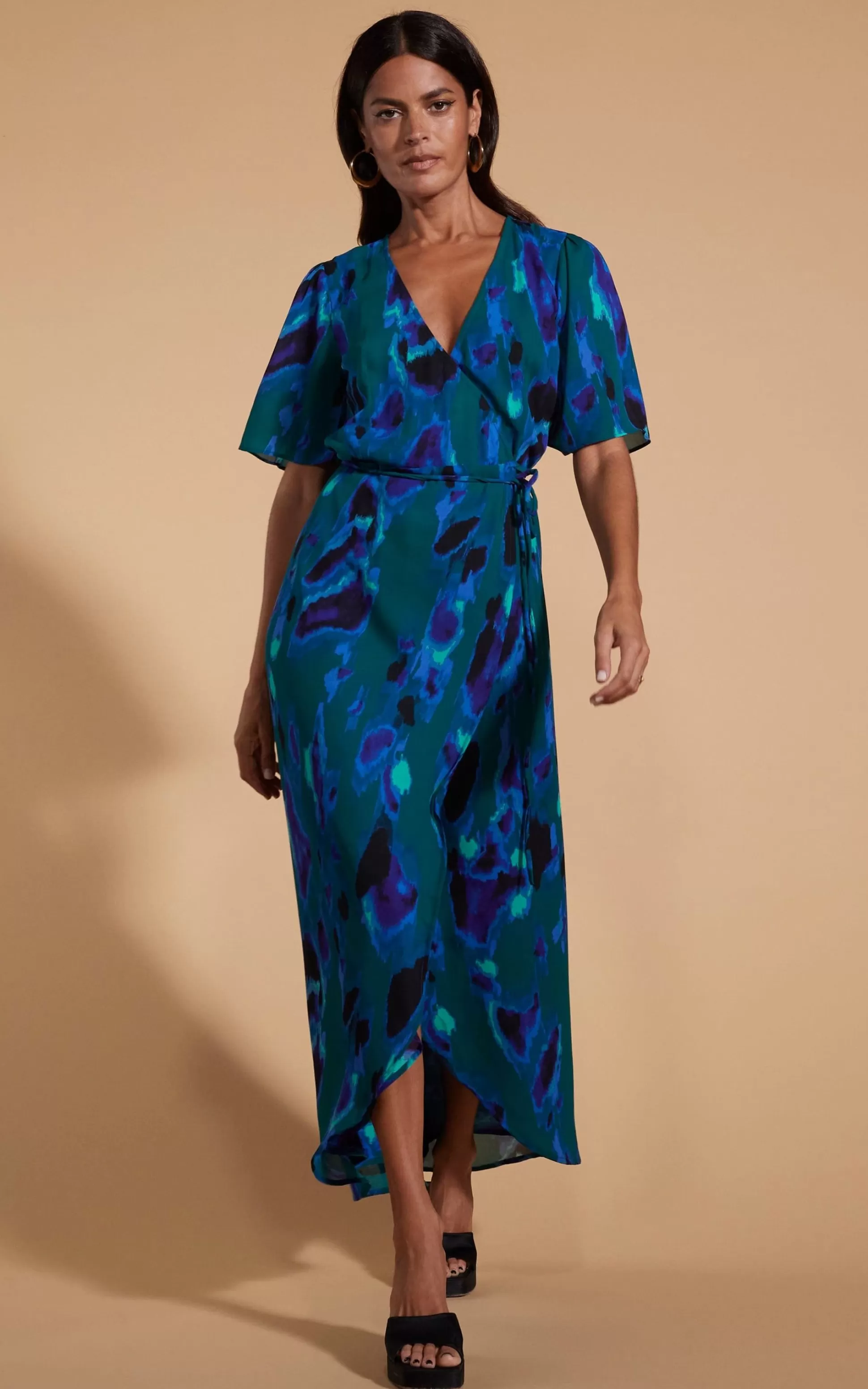 Dresses*Dancing Leopard Jenna Maxi Dress In Abstract Camo Blue On Green