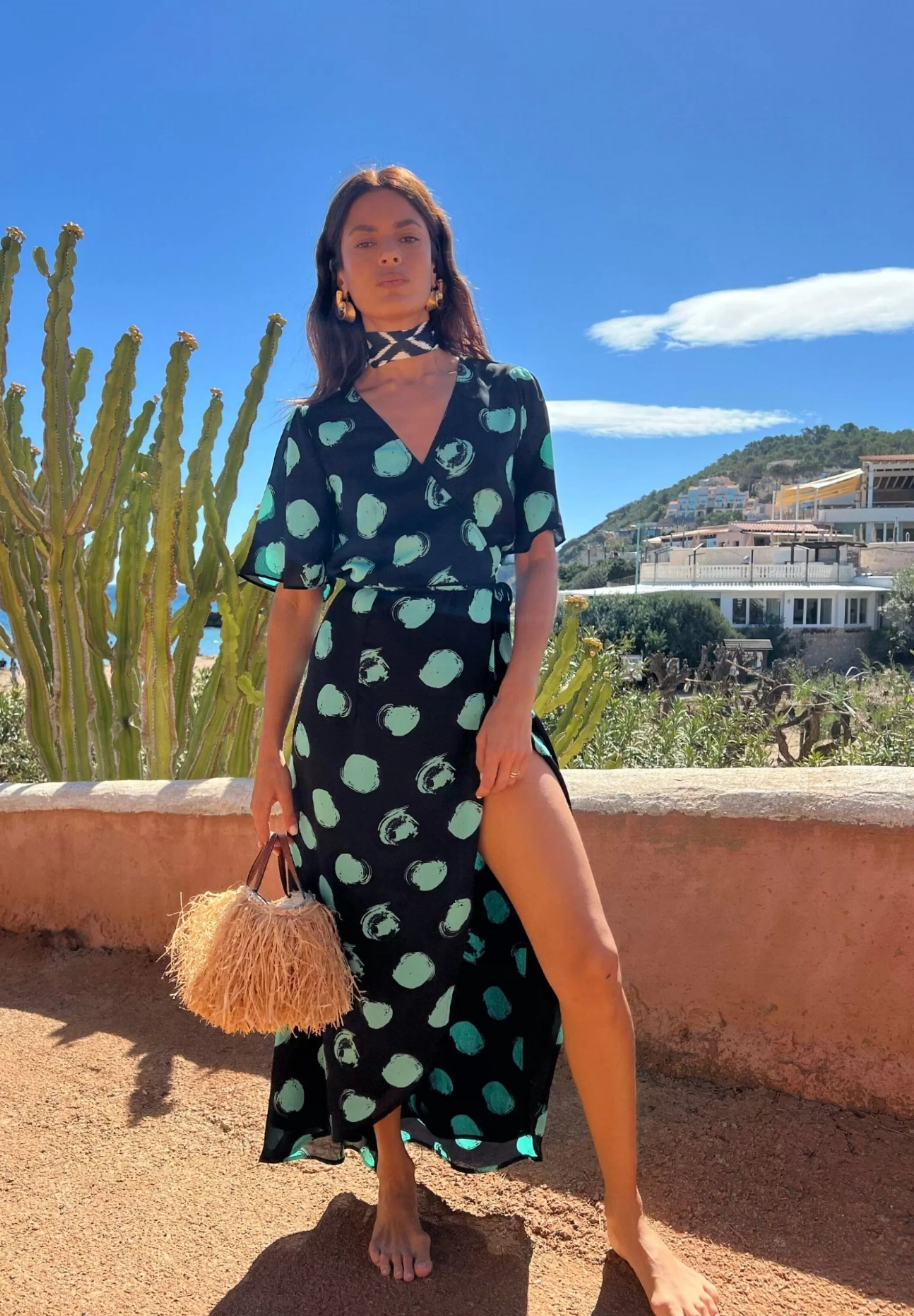 Dresses*Dancing Leopard Jenna Maxi Dress In Green On Black Dot