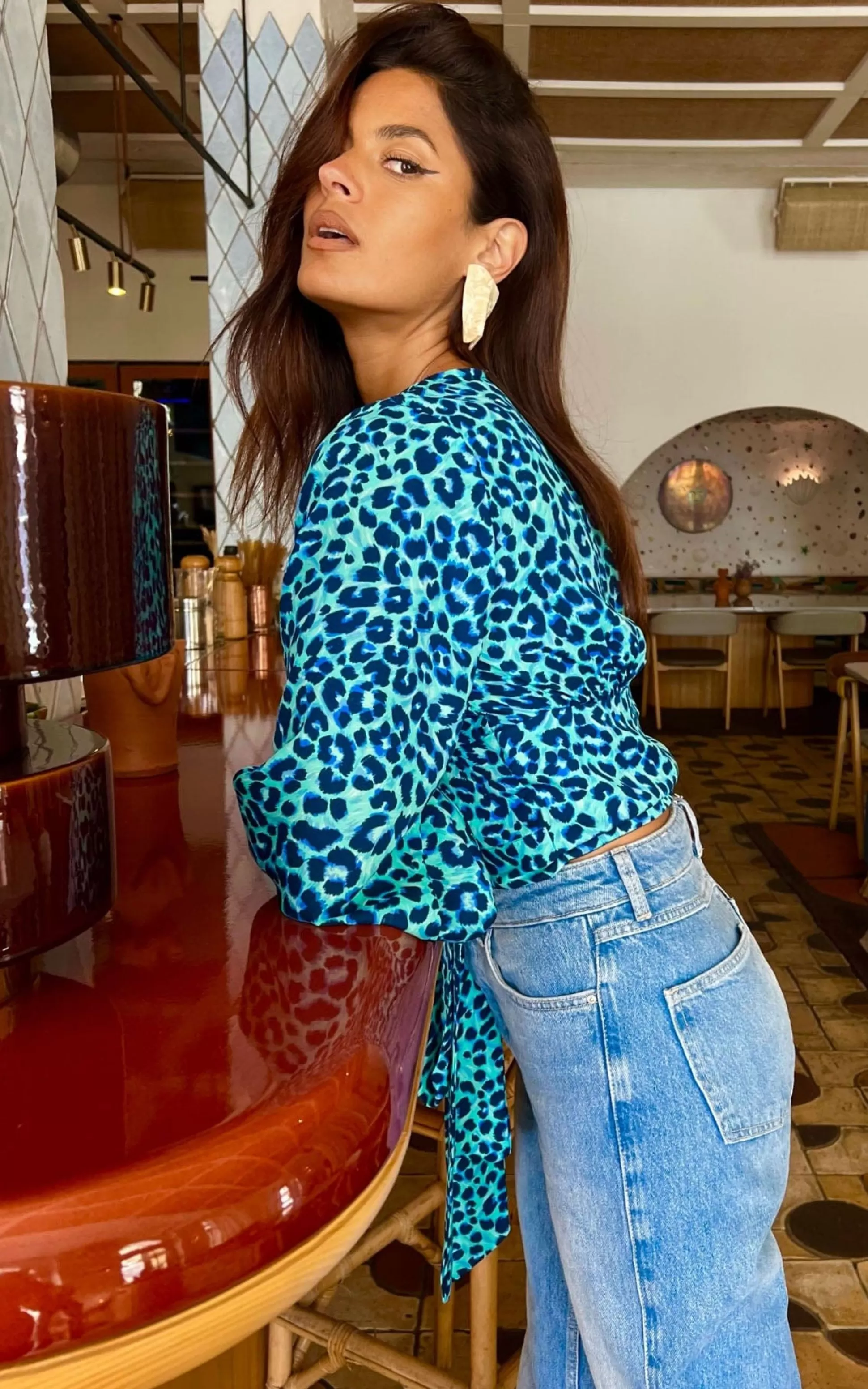 Tops*Dancing Leopard Joanie Tie Top In Turquoise Leopard