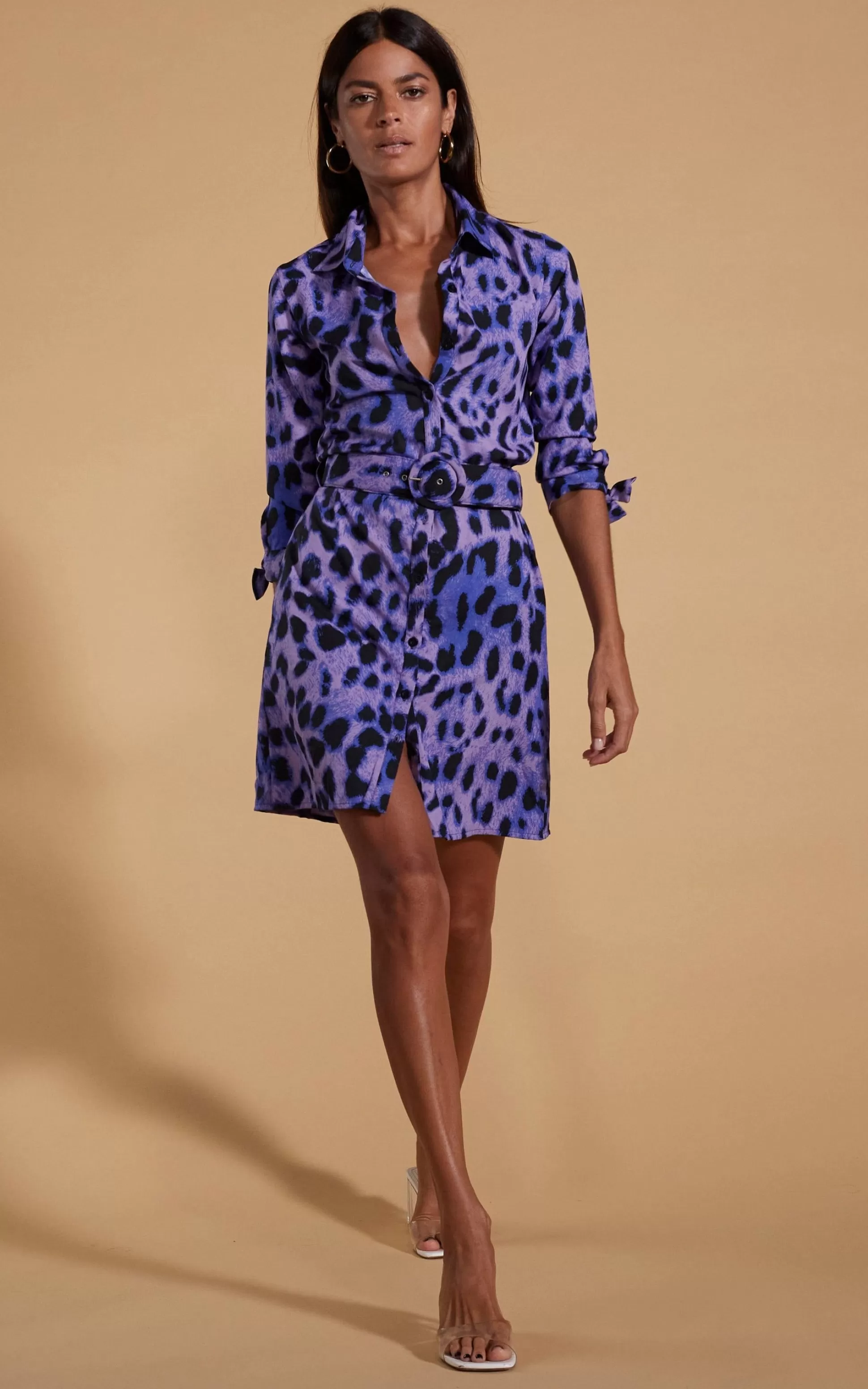 Dresses*Dancing Leopard Jonah Mini Shirt Dress In Lilac Leopard