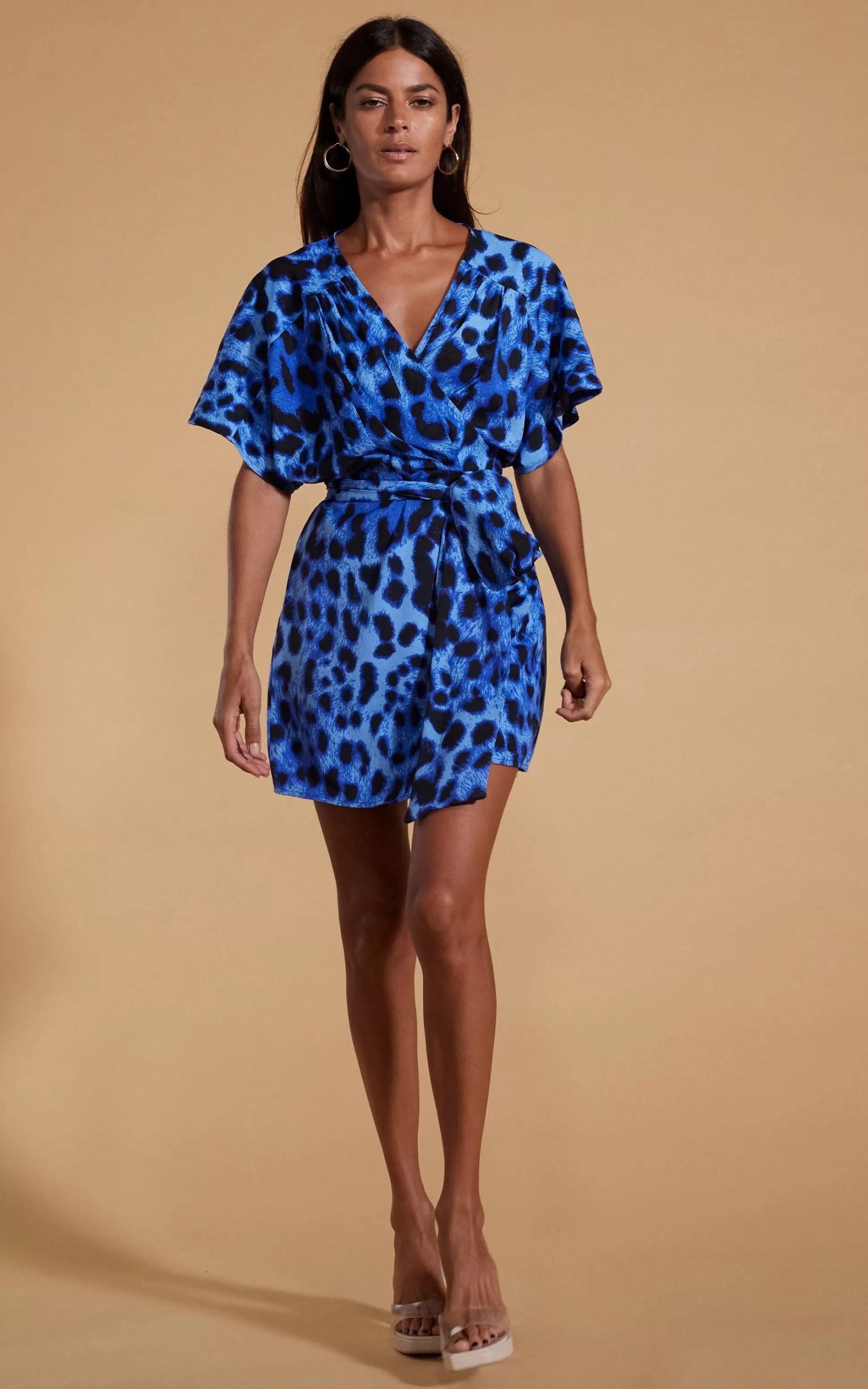 Dresses*Dancing Leopard Kansas Mini Wrap Dress In Bright Blue Leopard