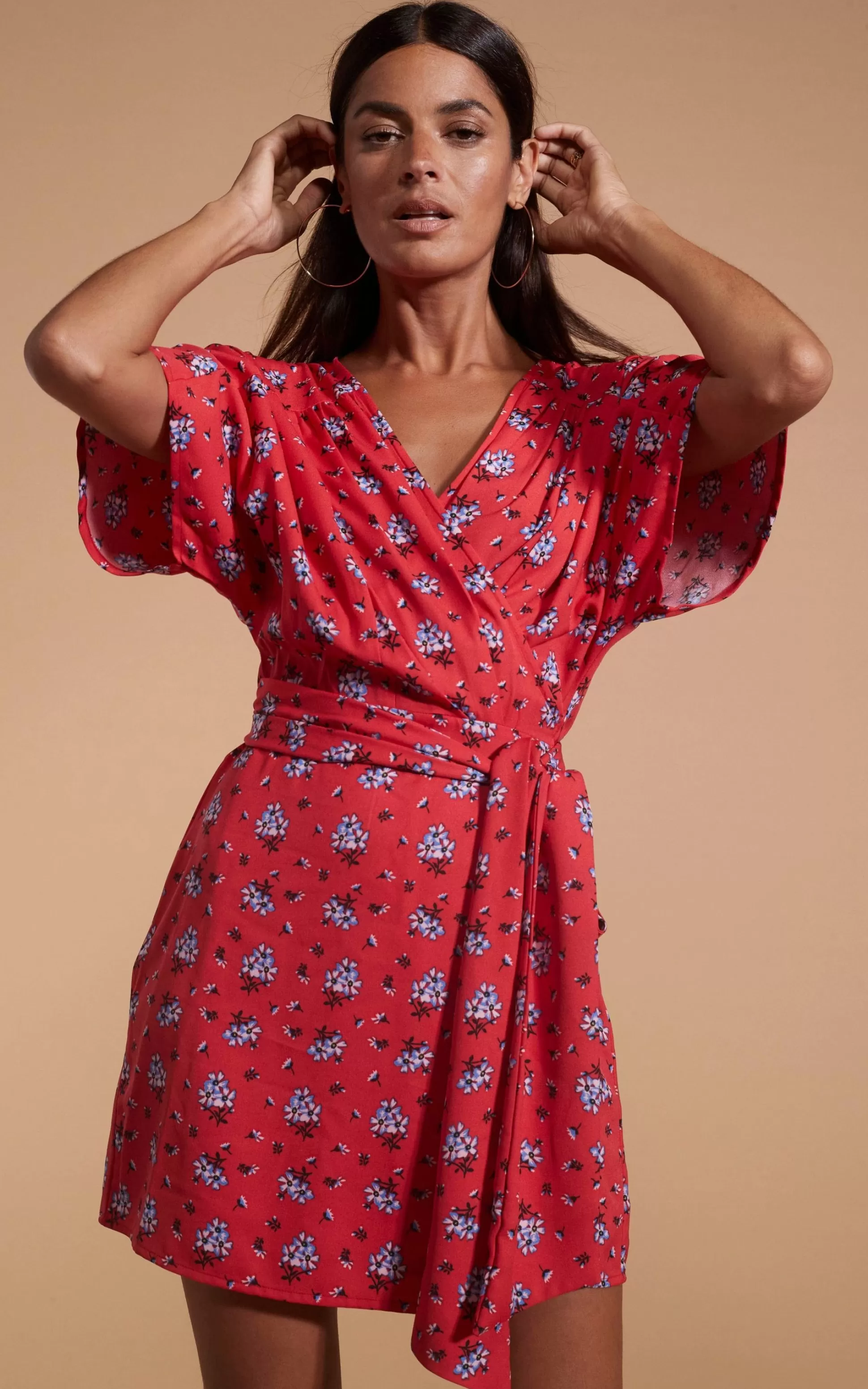 Dresses*Dancing Leopard Kansas Mini Wrap Dress In Red Daisy