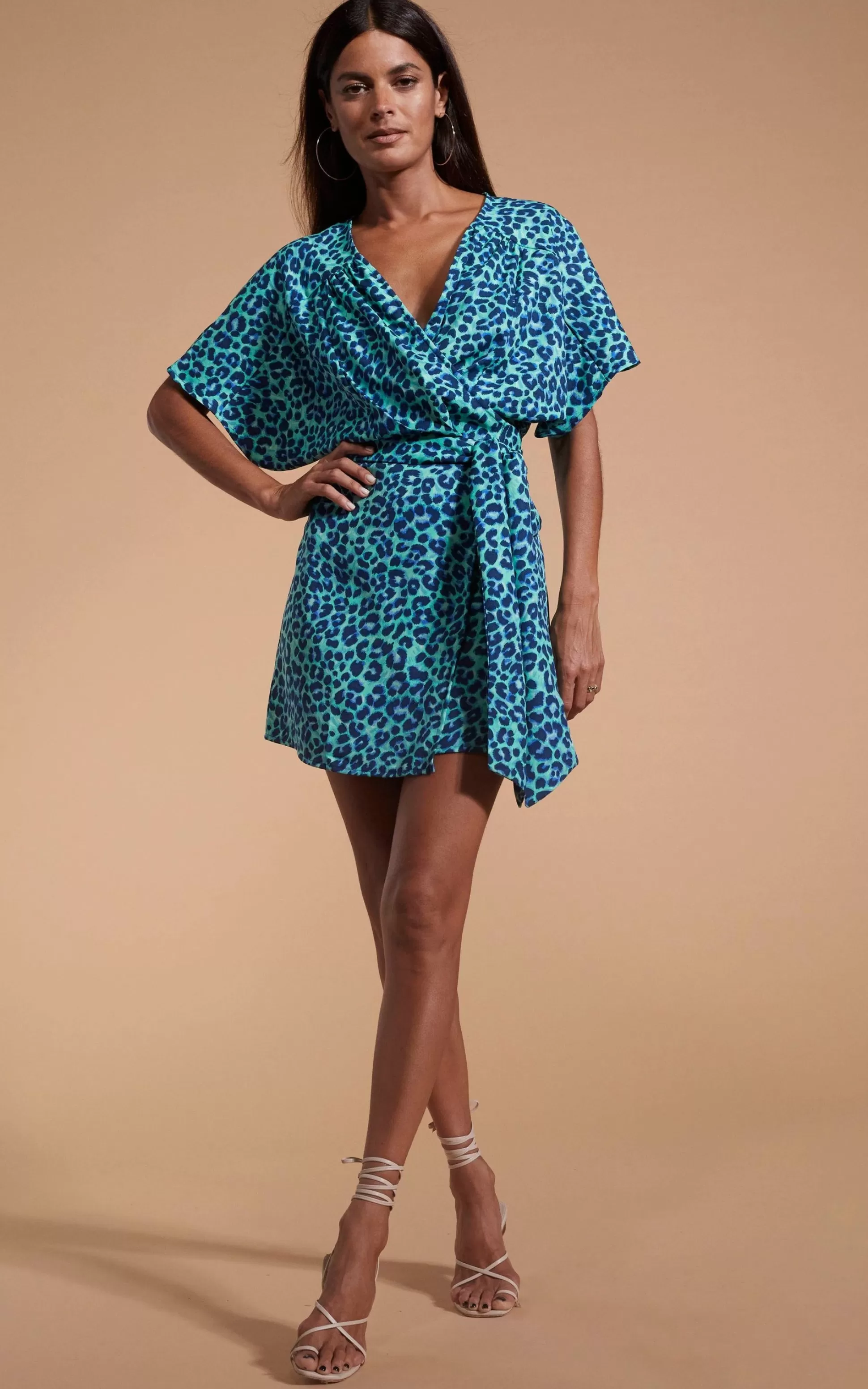 Dresses*Dancing Leopard Kansas Mini Wrap Dress In Turquoise Leopard