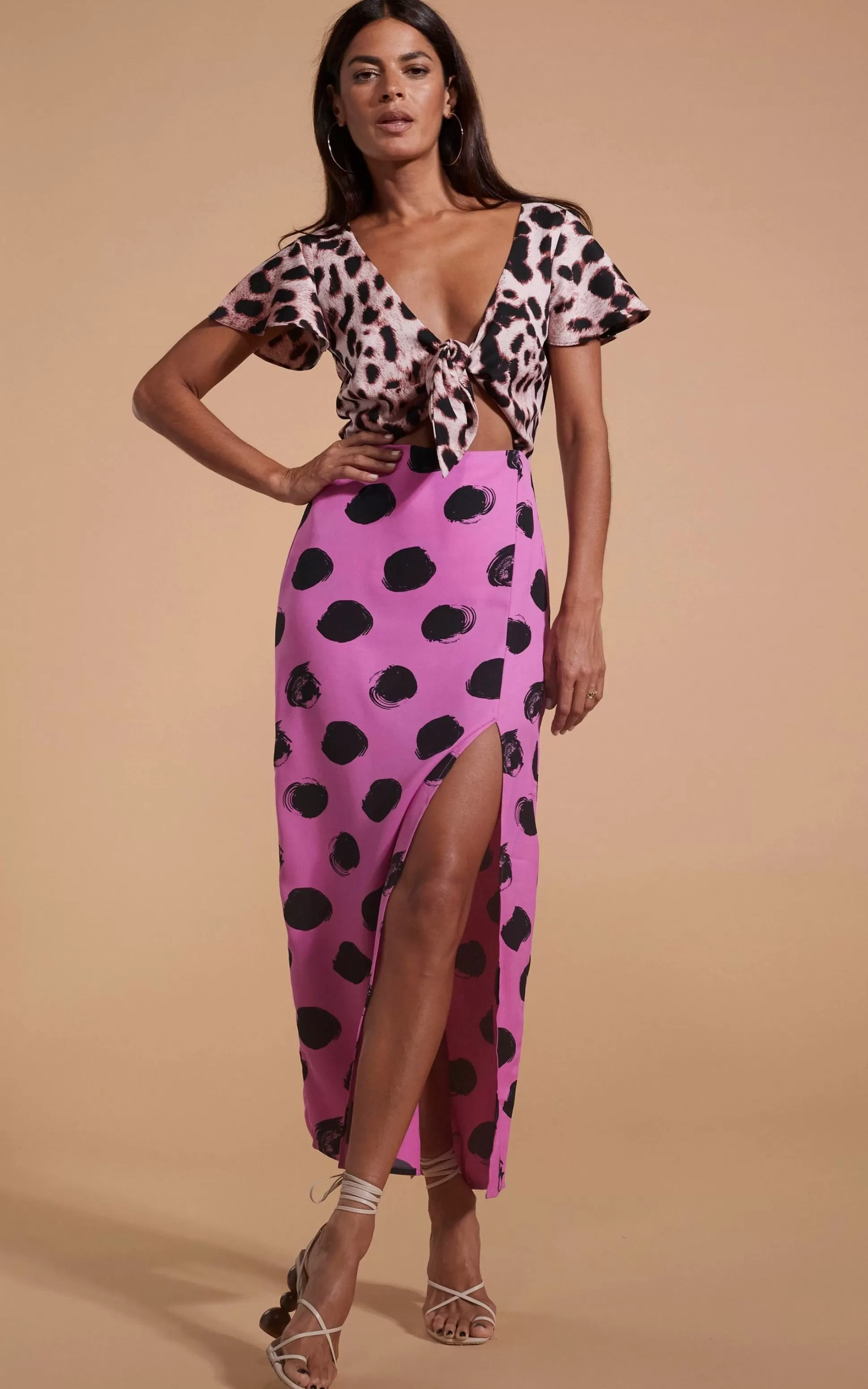 Dresses*Dancing Leopard Lily Dress In Blush Leopard & Black On Pink Dot