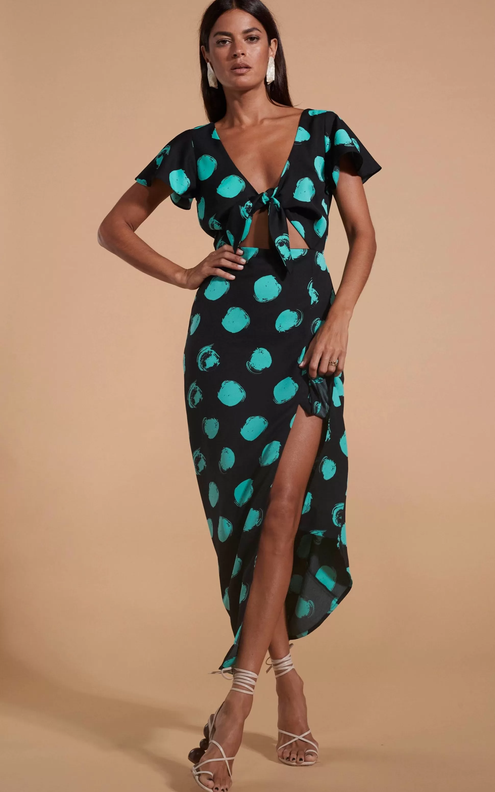 Dresses*Dancing Leopard Lily Dress In Green On Black Dot