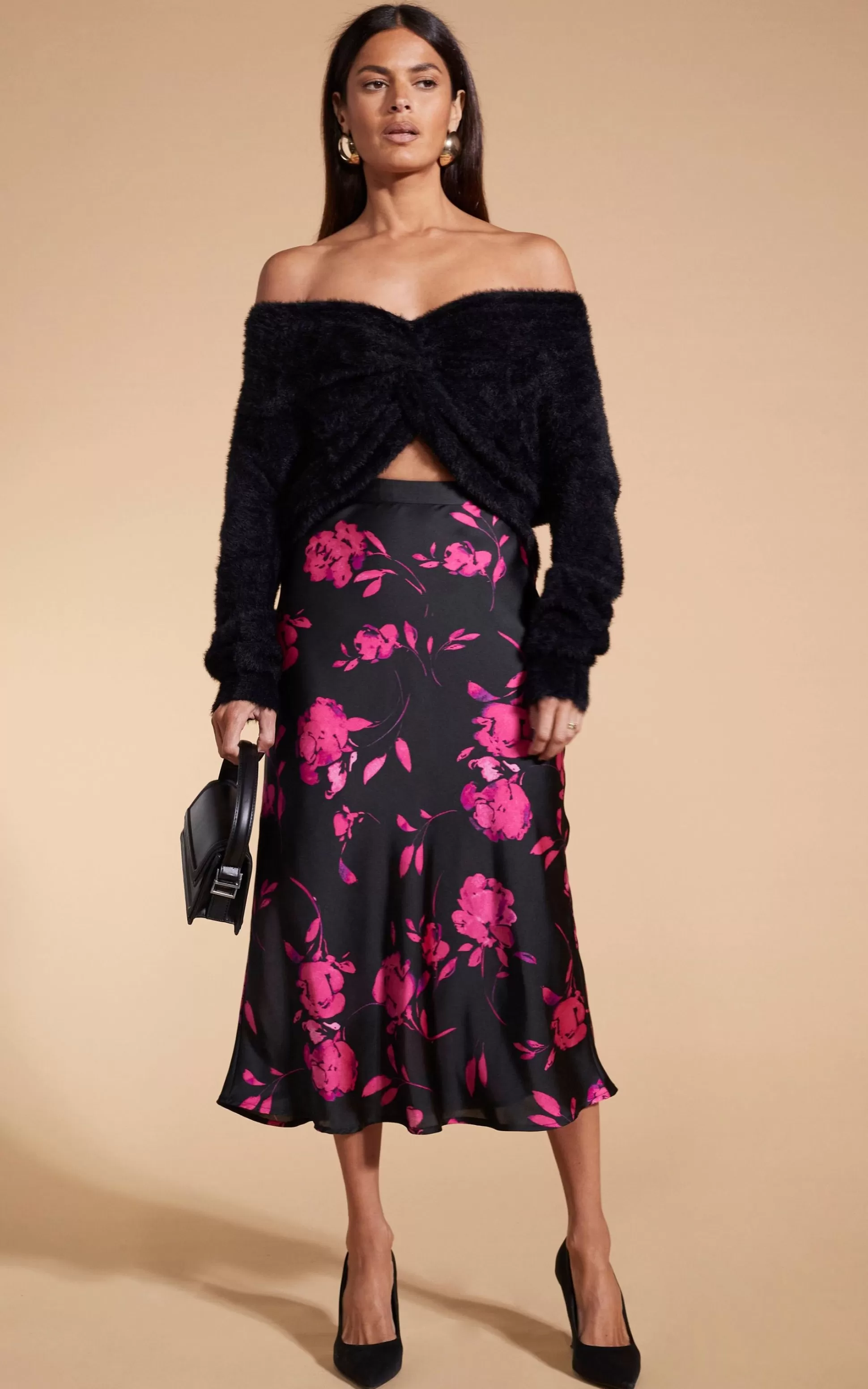 Skirts*Dancing Leopard Lotus Skirt In Pink On Black Floral