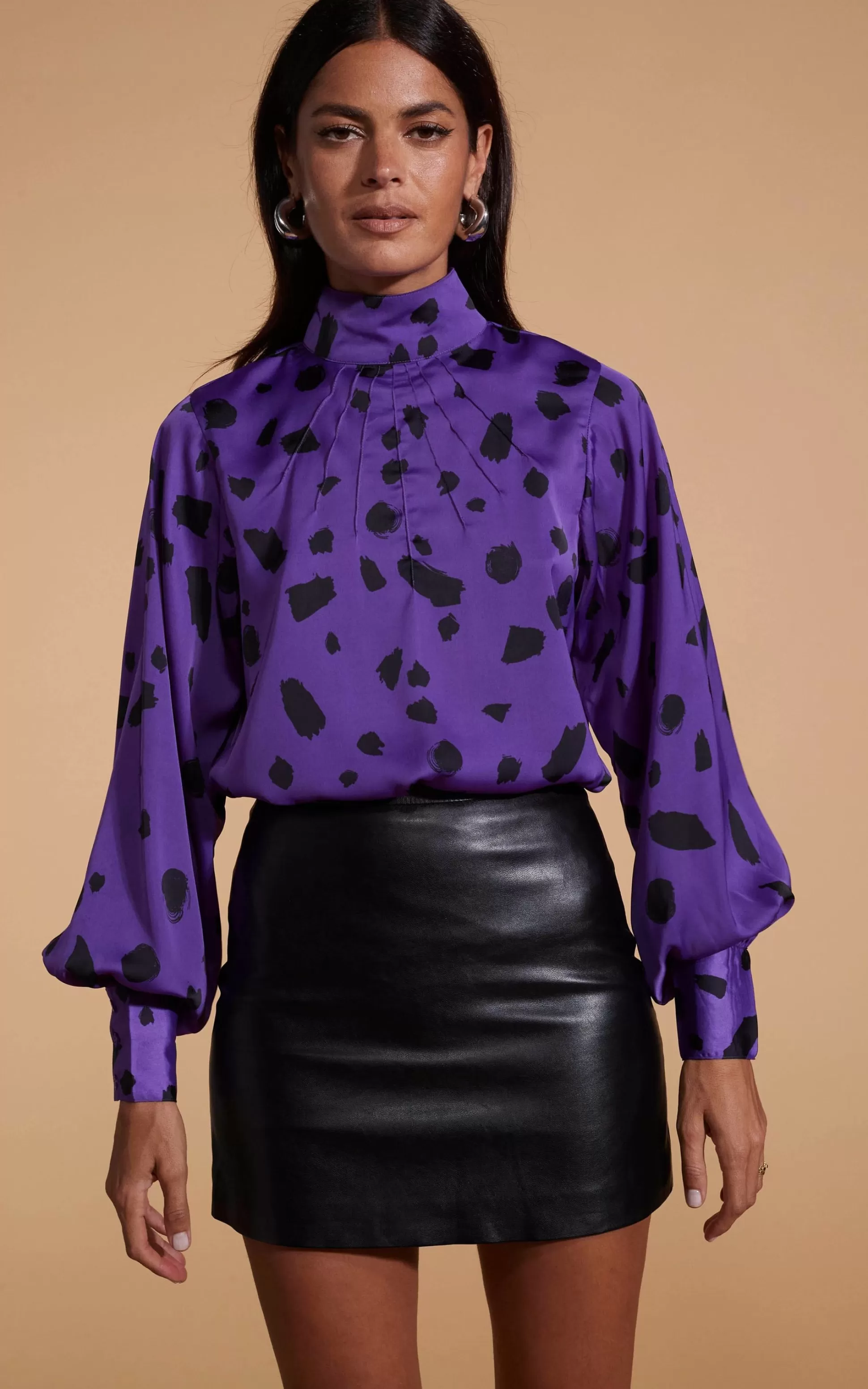 Tops*Dancing Leopard Margo Pintuck Blouse In Abstract Dot Black On Purple