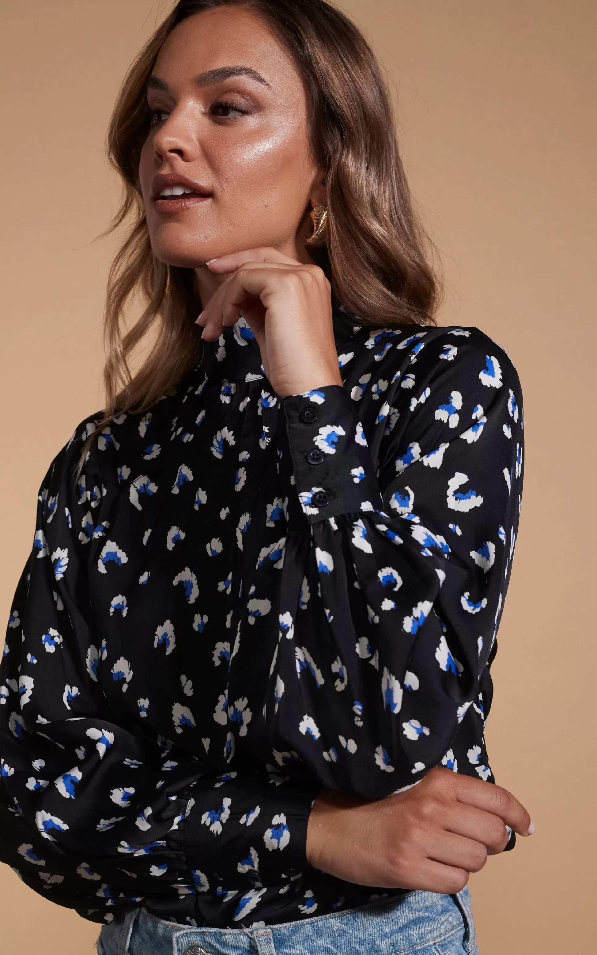 Tops*Dancing Leopard Margo Pintuck Blouse In Abstract White On Black Leopard