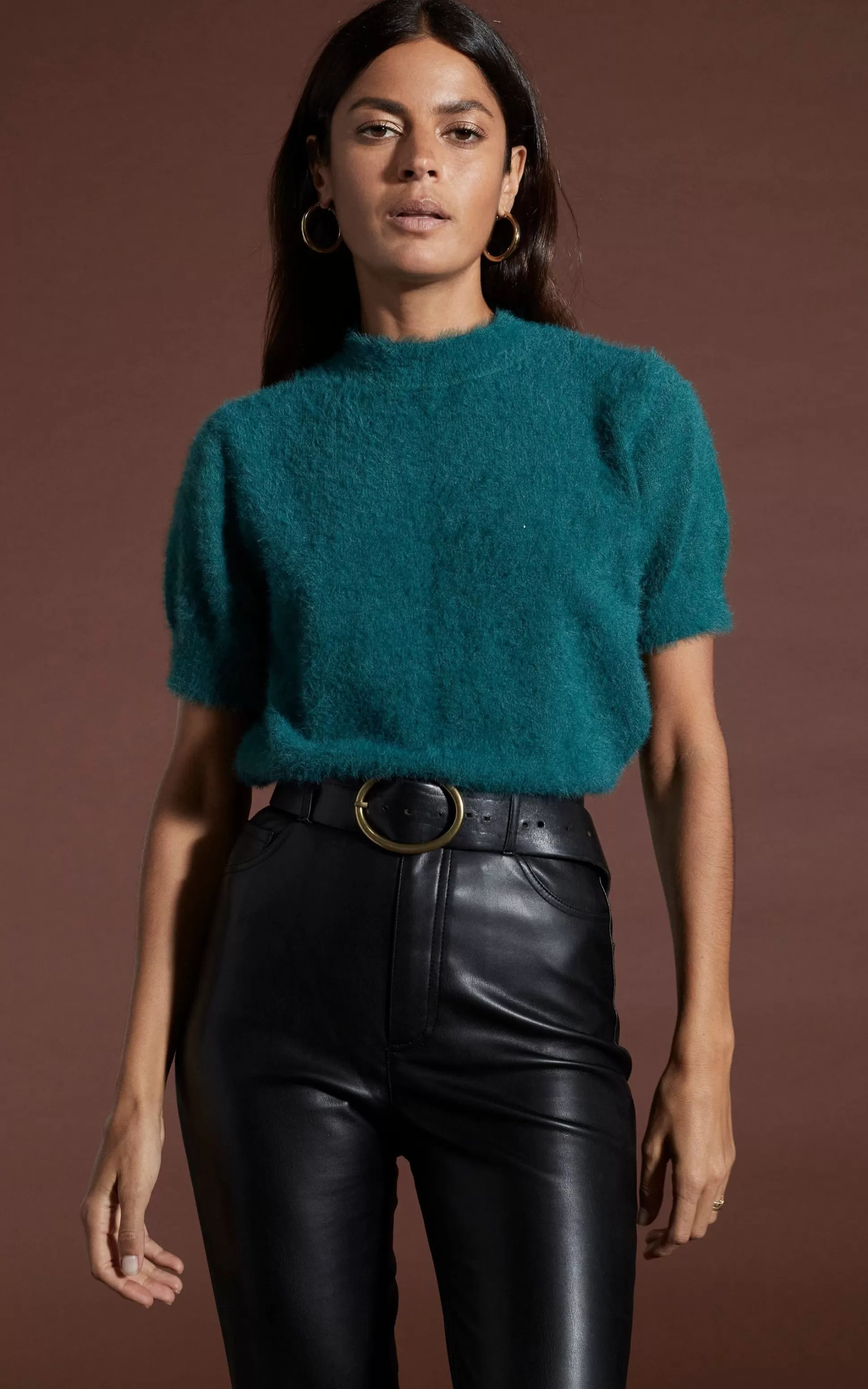 Tops*Dancing Leopard Millie Cropped Knit Top In Forest Green