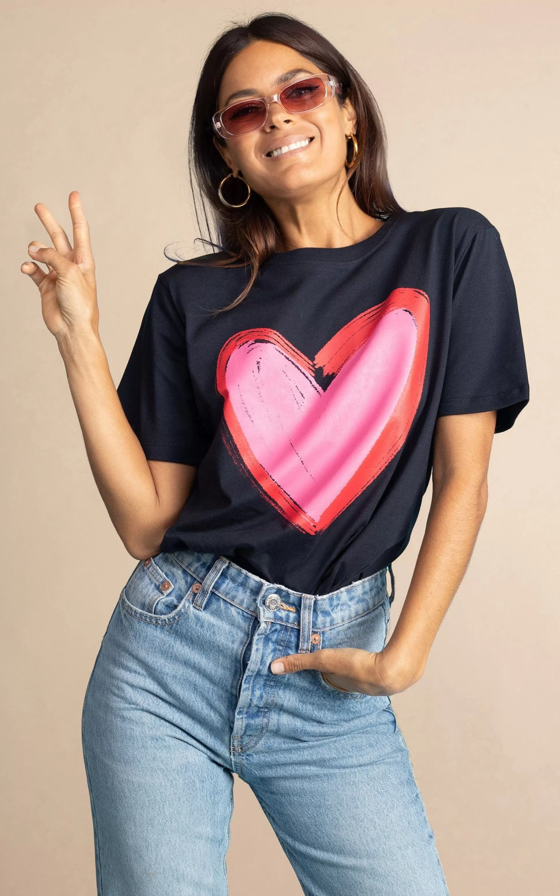 Tops*Dancing Leopard Navy Heart Charity T-Shirt For Choose Love