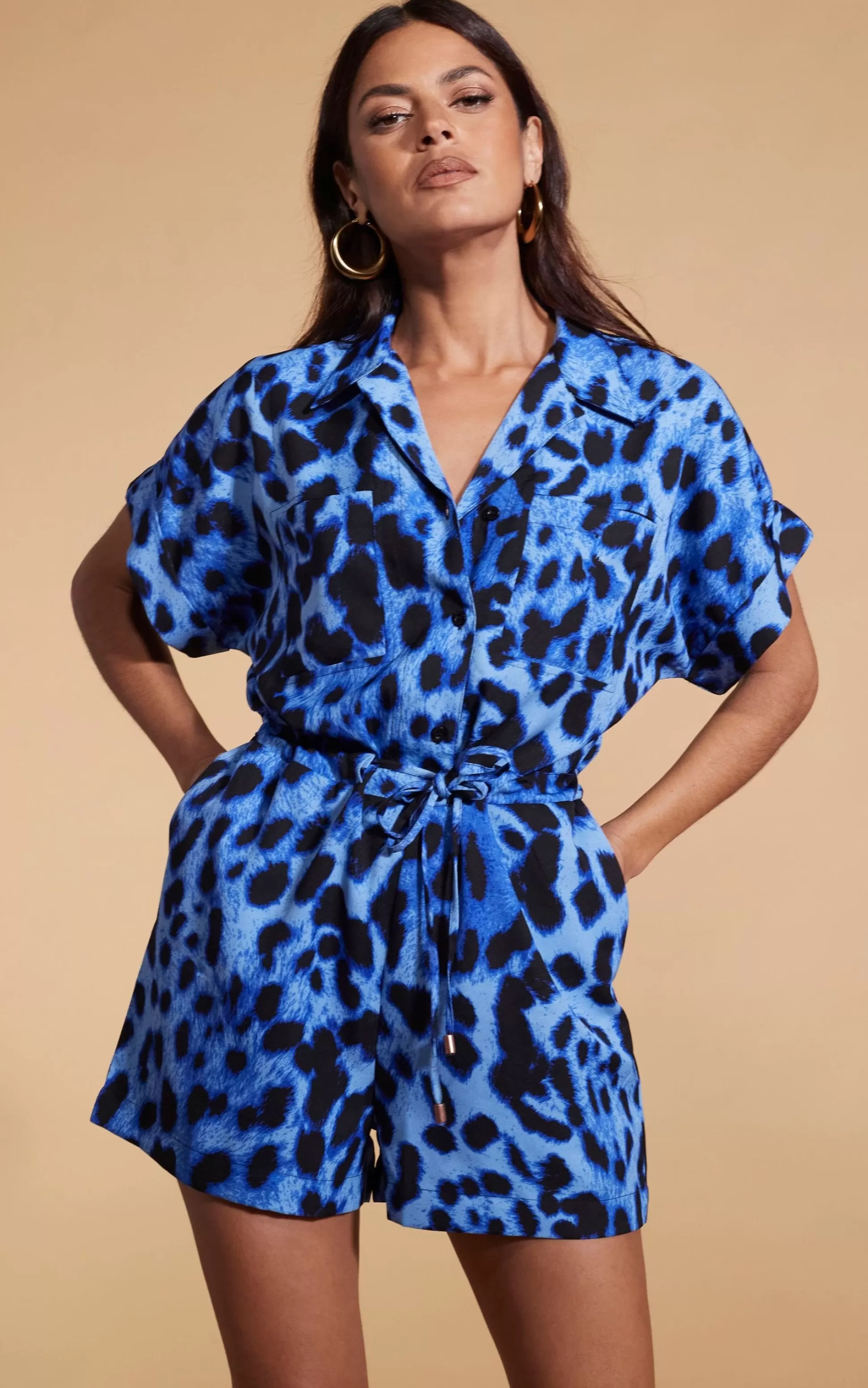 Playsuits*Dancing Leopard Rizzo Playsuit In Bright Blue Leopard