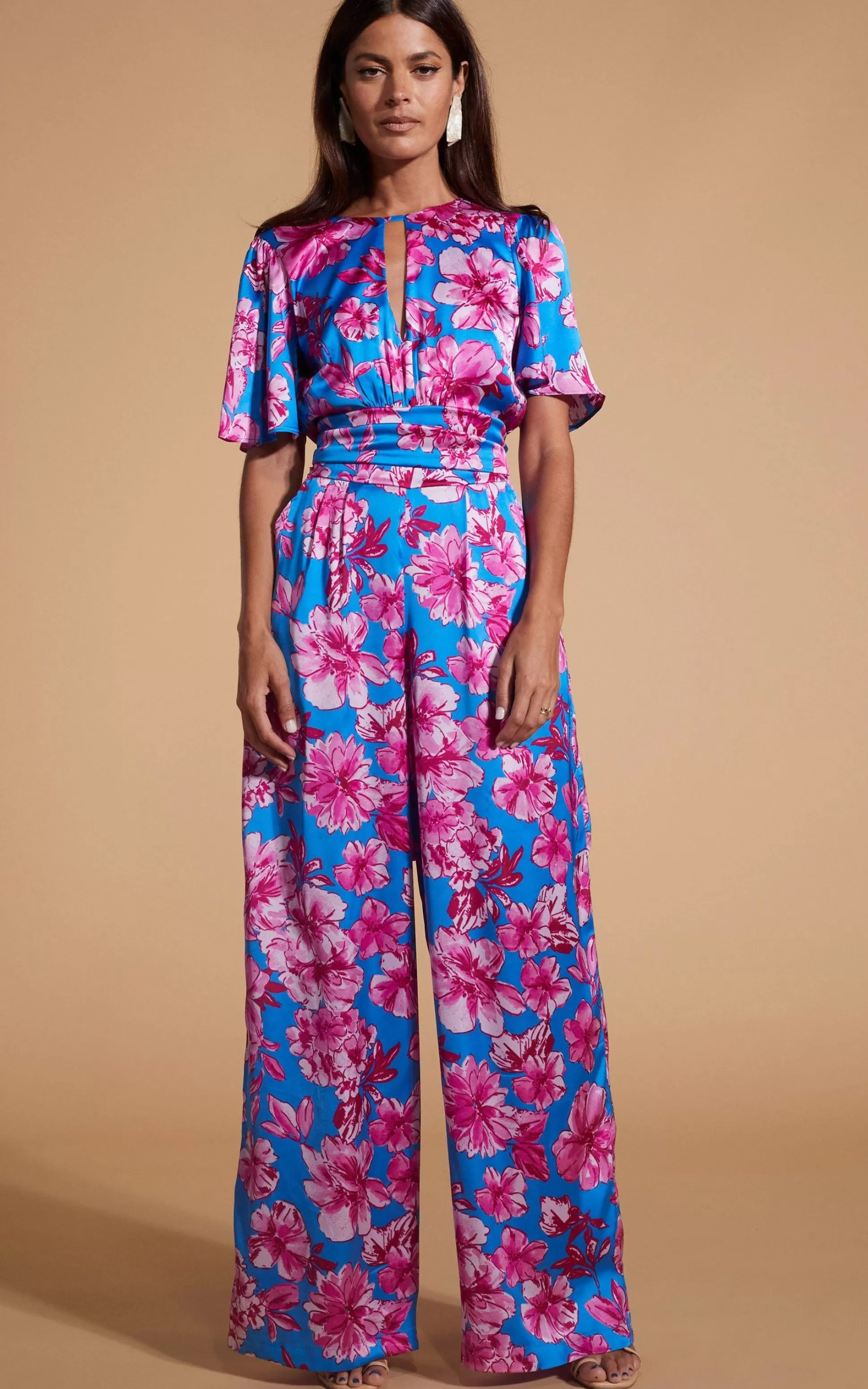 Jumpsuits*Dancing Leopard Savannah Jumpsuit In Pink On Blue Floral