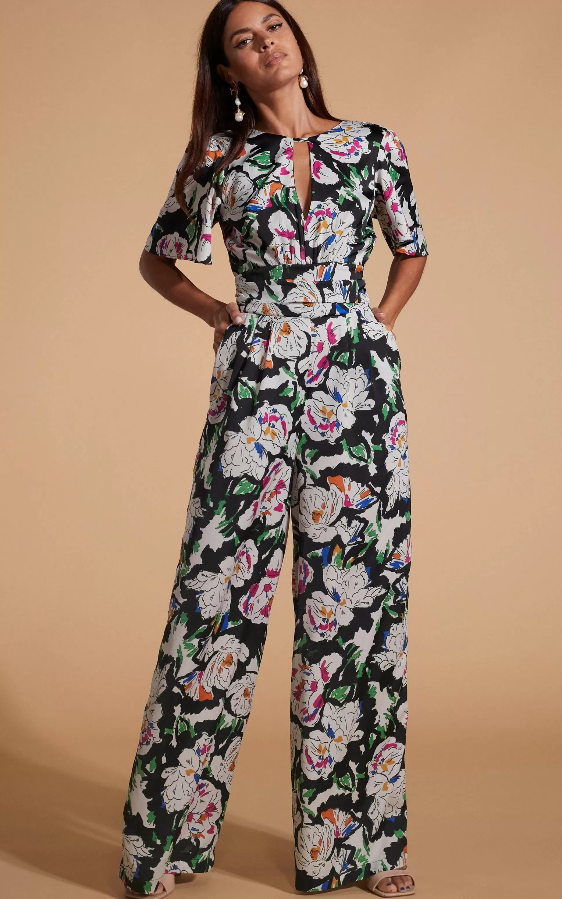 Jumpsuits*Dancing Leopard Savannah Jumpsuit In White On Black Floral