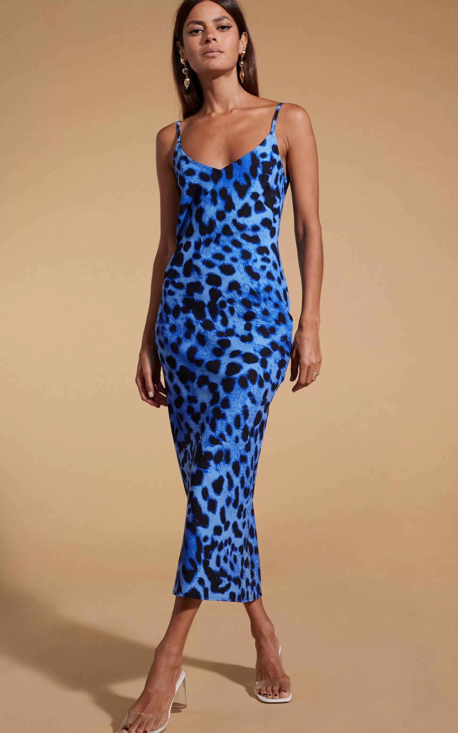 Dresses*Dancing Leopard Sienna Midaxi Slip Dress In Bright Blue Leopard