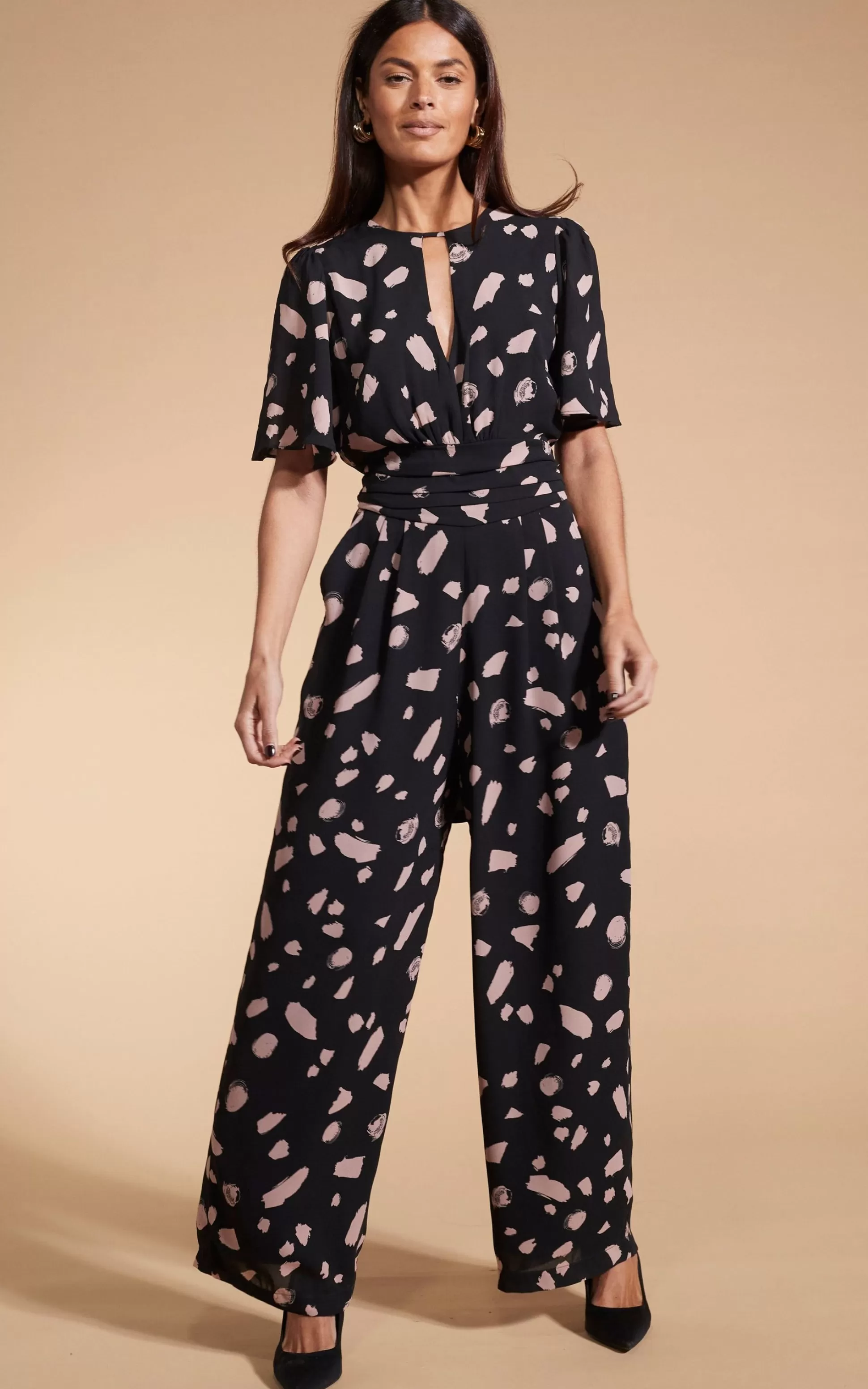 Jumpsuits*Dancing Leopard Silva Jumpsuit In Abstract Dot Sand On Black