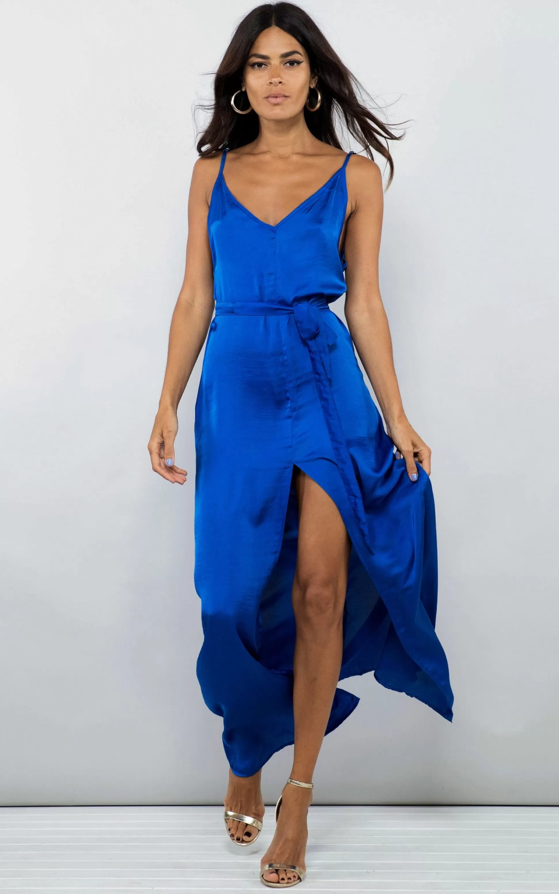 Dresses*Dancing Leopard Split Leg Maxi Slip Dress In Cobalt Blue