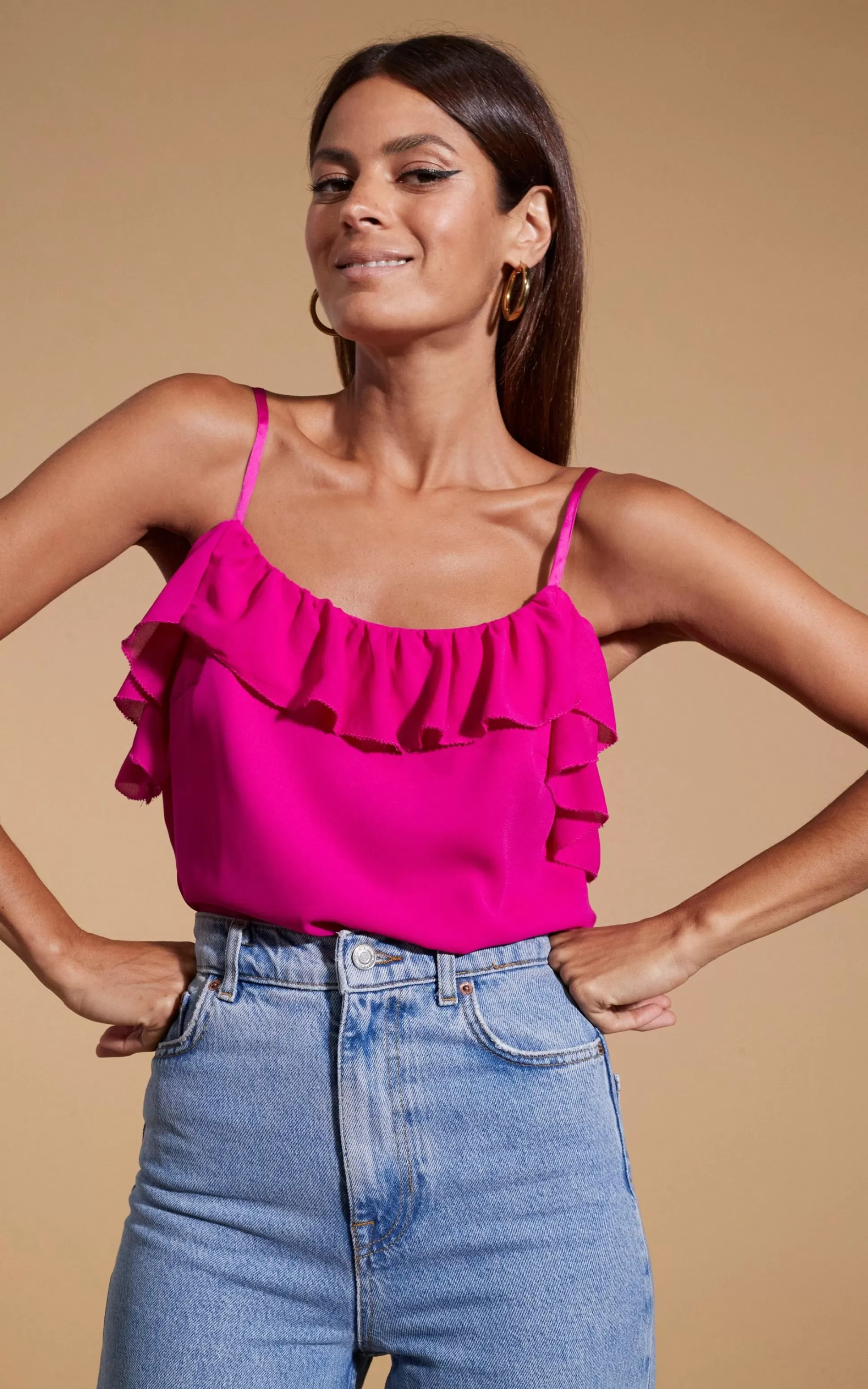 Tops*Dancing Leopard Susie Frill Cami Top In Magenta