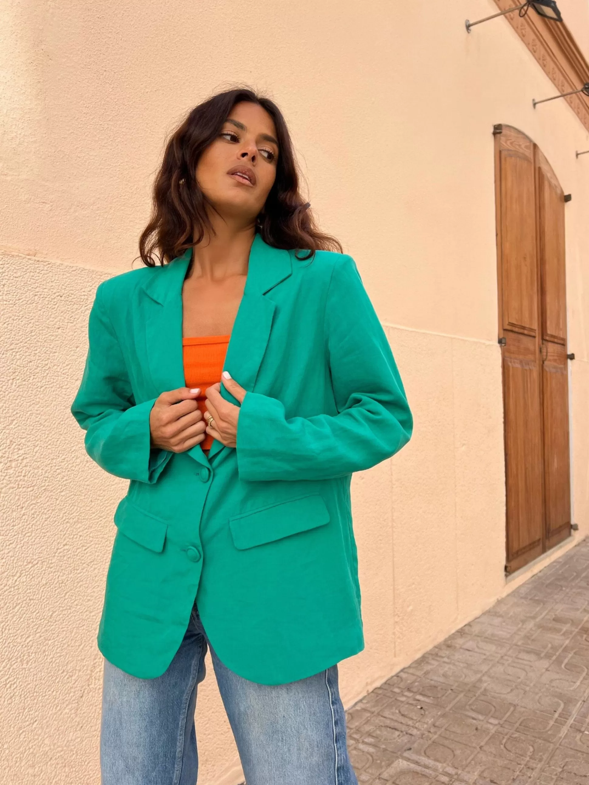 Blazers*Dancing Leopard Tatiyana Linen Blazer In Vivid Green